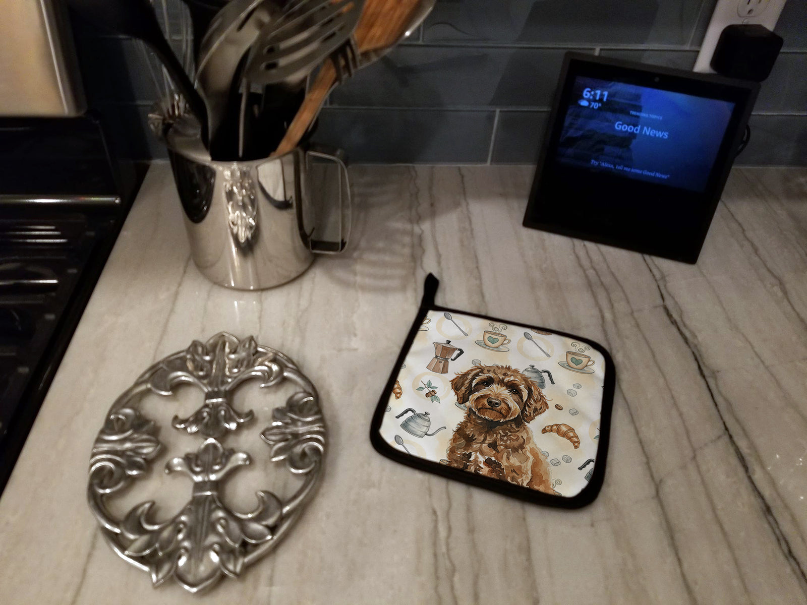 Caroline's Treasures Spanish Water Dog Coffee Bar Pair of Pot Holders