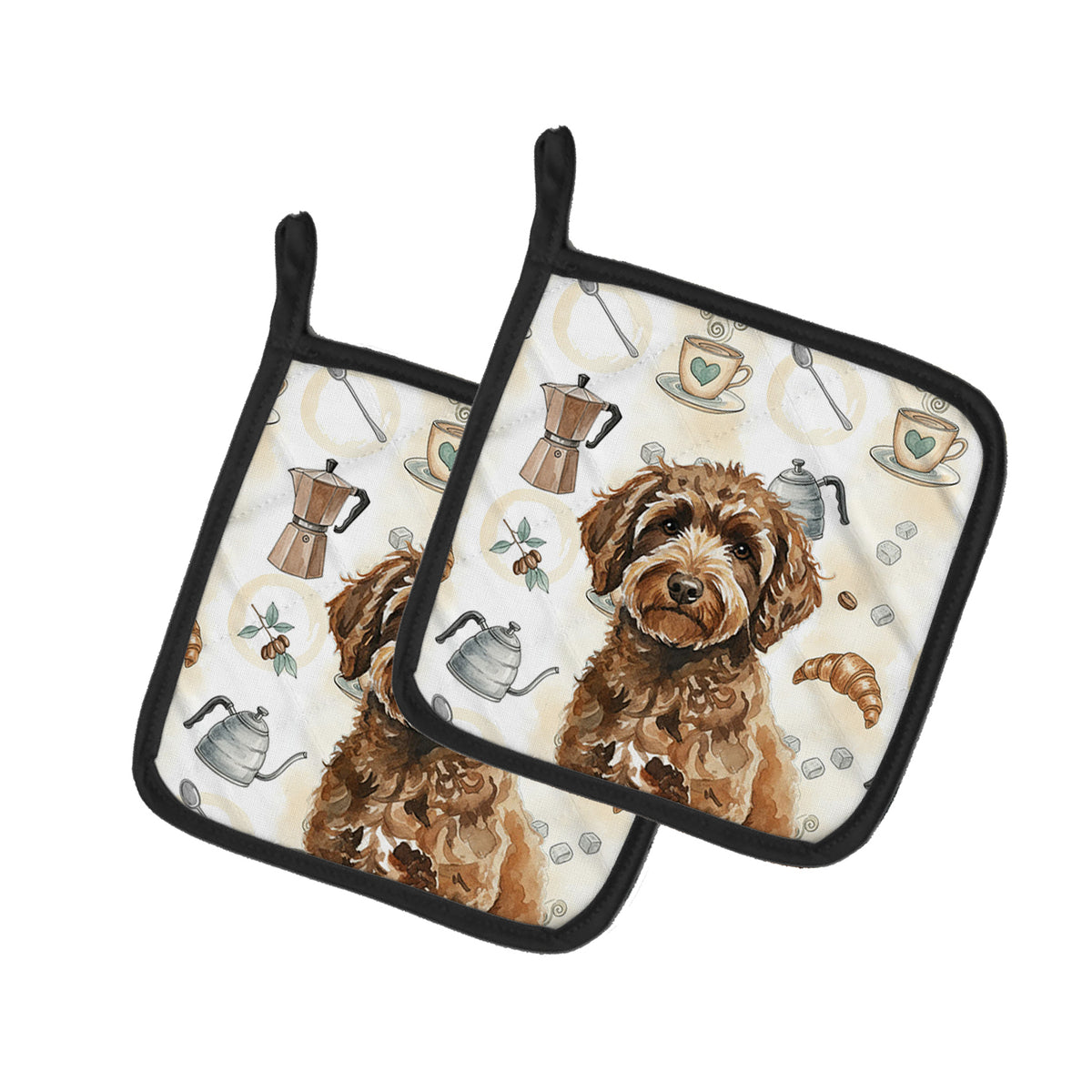 Caroline's Treasures Spanish Water Dog Coffee Bar Pair of Pot Holders