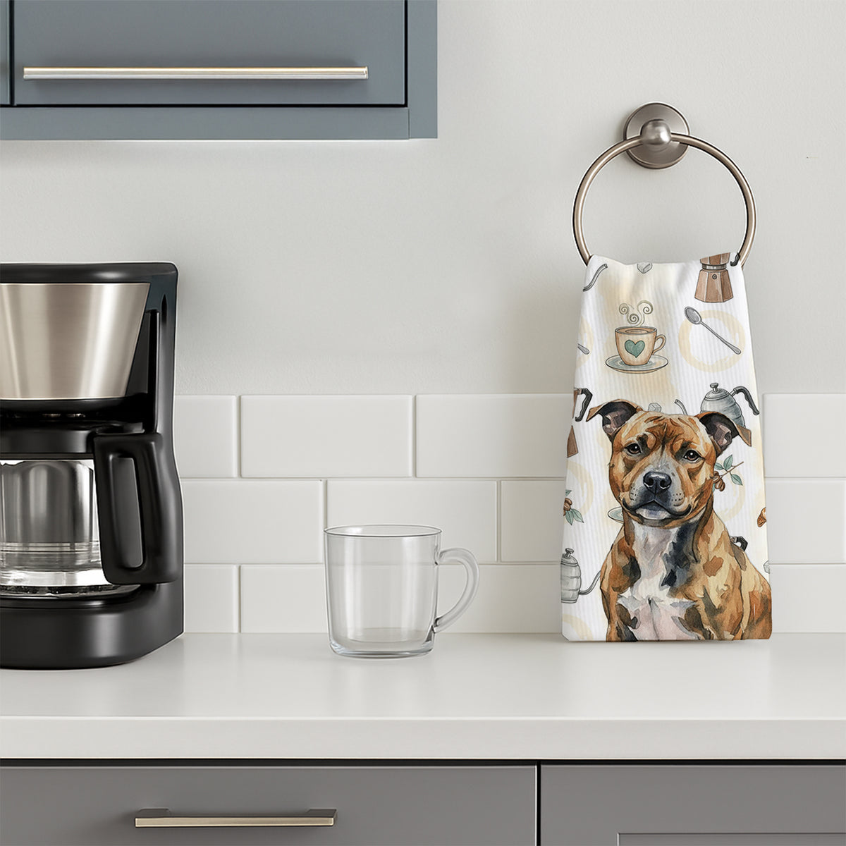 Caroline's Treasures Brindle Staffordshire Bull Terrier Coffee Bar Kitchen Towel