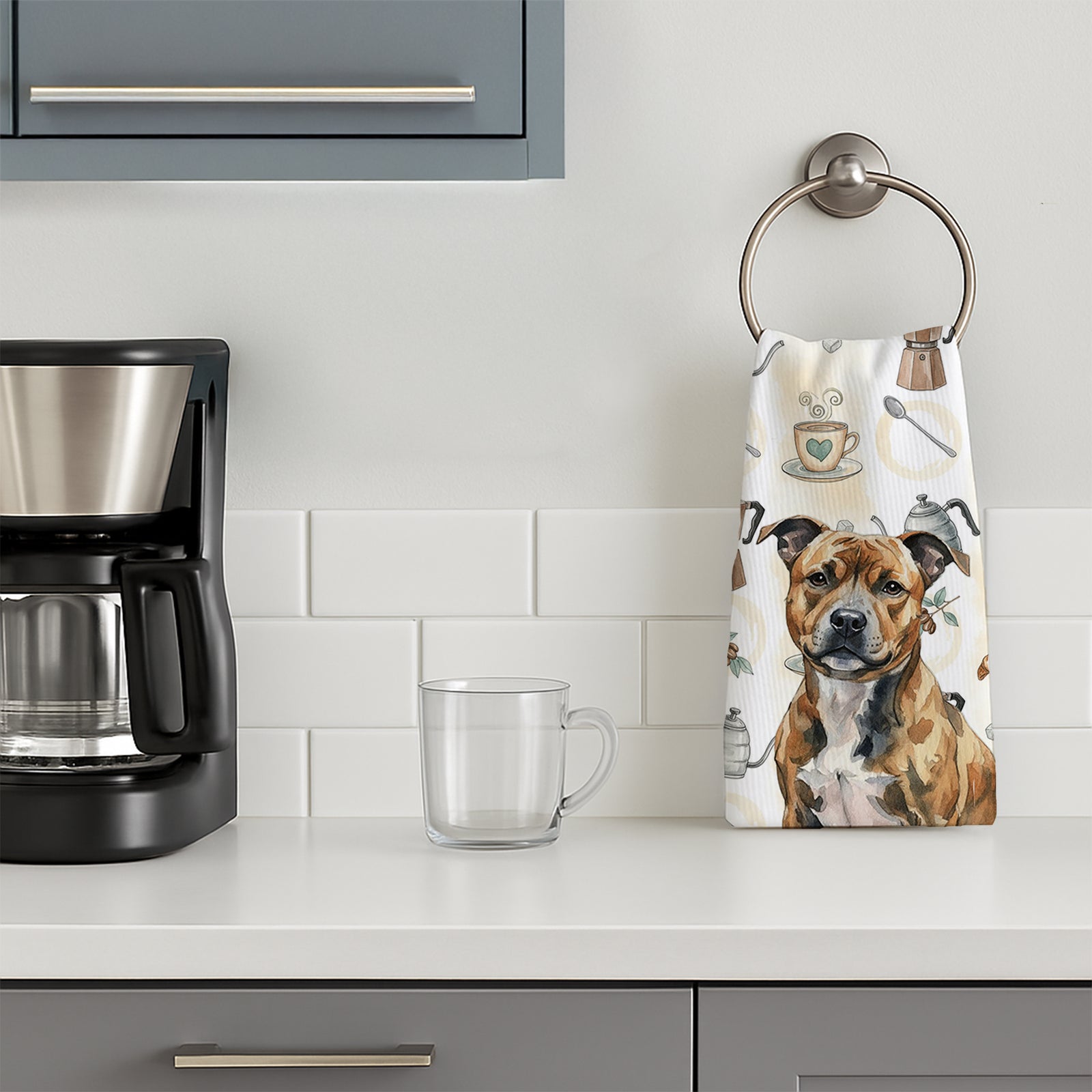 Caroline's Treasures Brindle Staffordshire Bull Terrier Coffee Bar Kitchen Towel