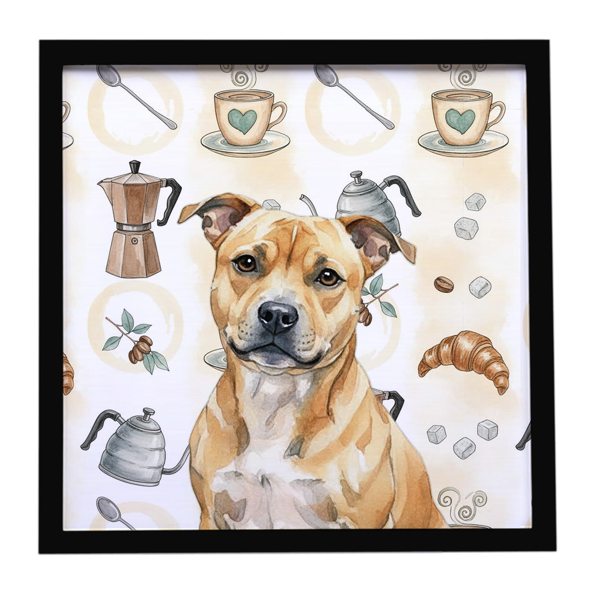 Caroline's Treasures Fawn Staffordshire Bull Terrier Coffee Bar Framed Metal Print