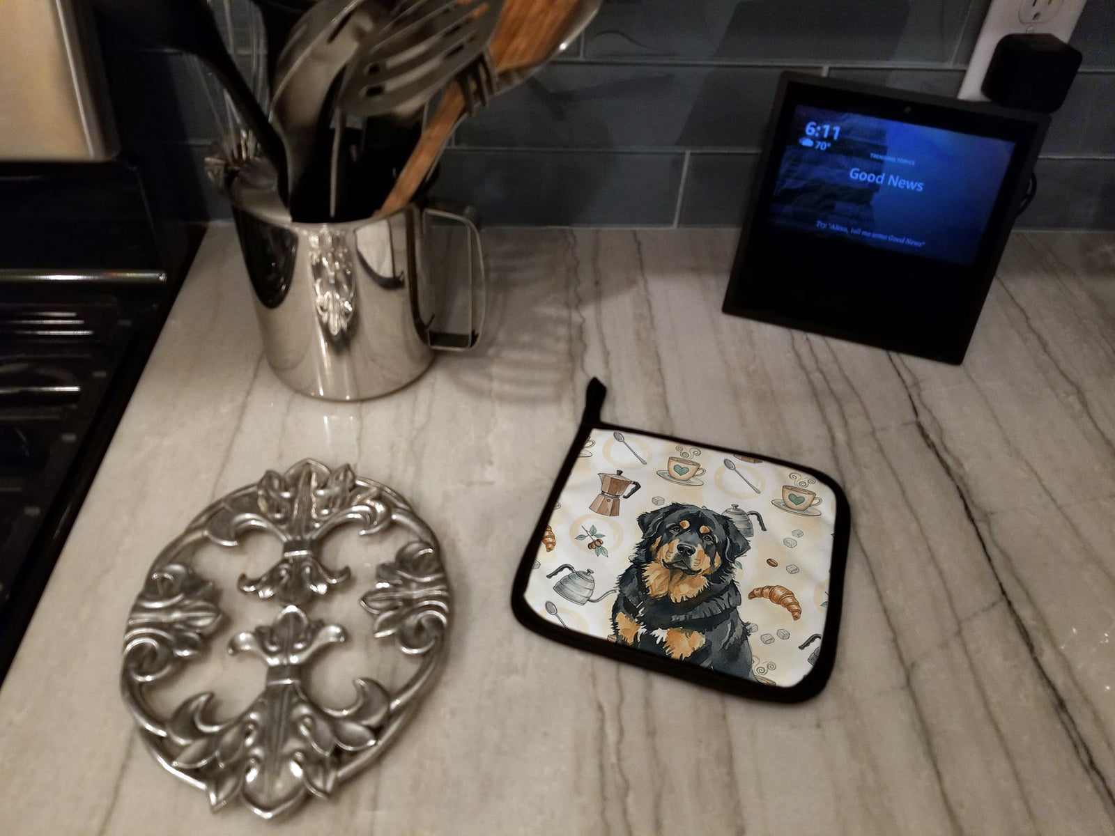 Caroline's Treasures Black and Tan Tibetan Mastiff Coffee Bar Pair of Pot Holders