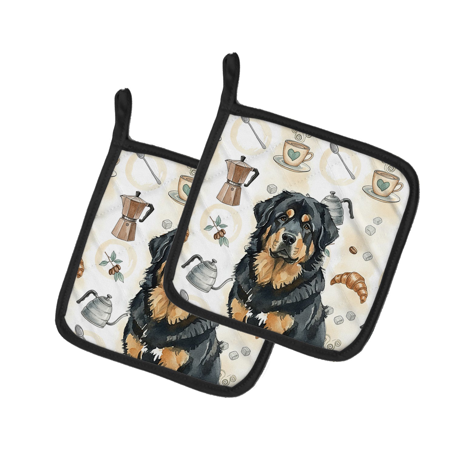 Caroline's Treasures Black and Tan Tibetan Mastiff Coffee Bar Pair of Pot Holders
