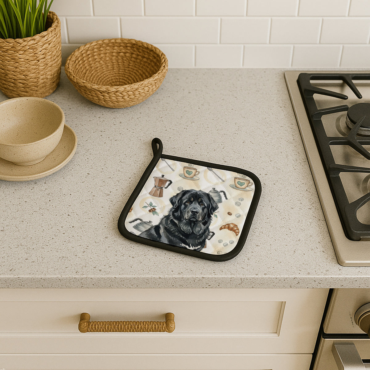 Caroline's Treasures Black Tibetan Mastiff Coffee Bar Pair of Pot Holders