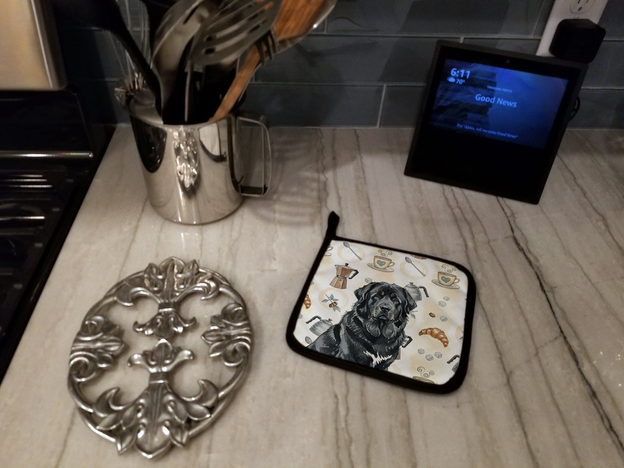 Caroline's Treasures Black Tibetan Mastiff Coffee Bar Pair of Pot Holders