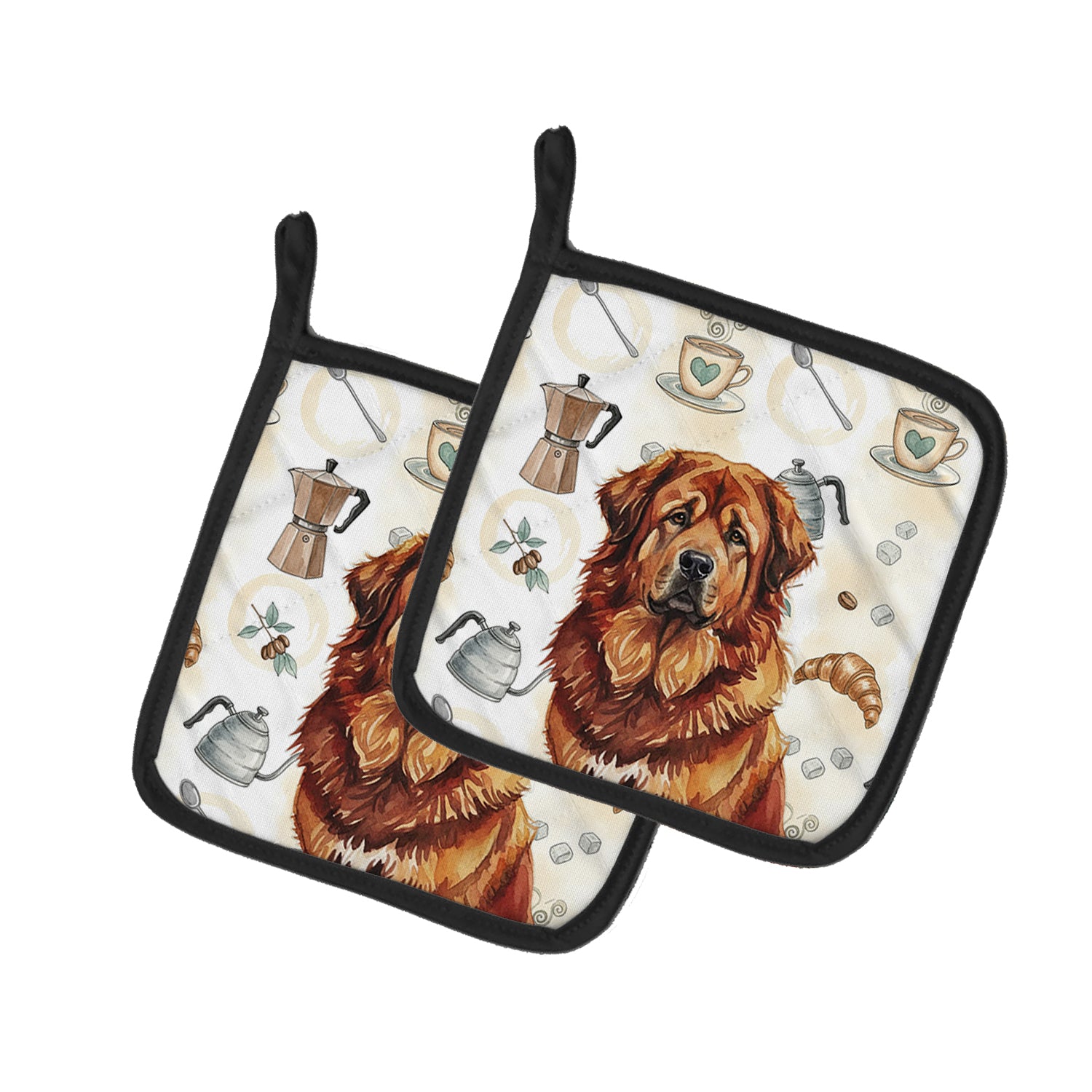 Caroline's Treasures Red Gold Tibetan Mastiff Coffee Bar Pair of Pot Holders
