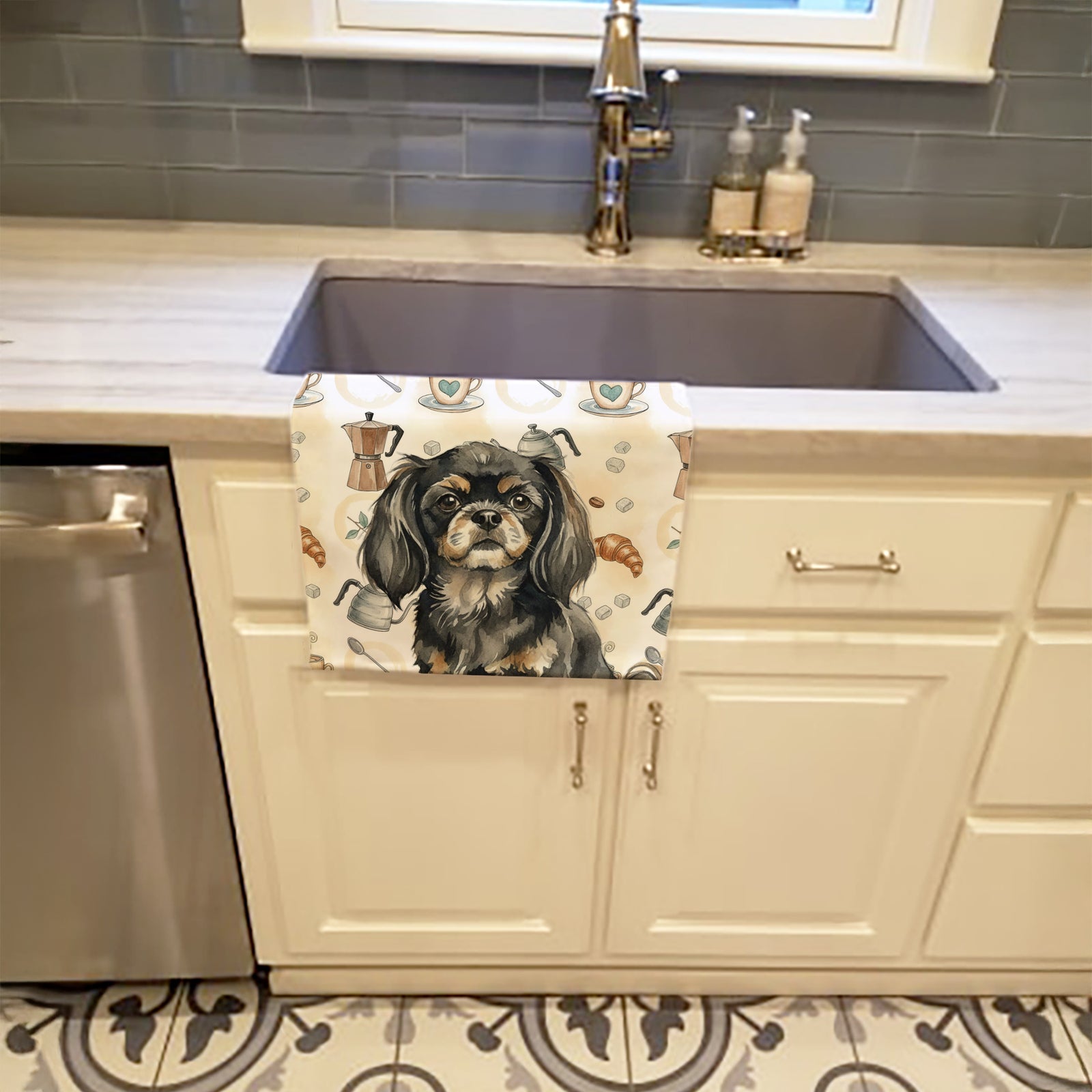 Caroline's Treasures Black and Tan Tibetan Spaniel Coffee Bar Kitchen Towel