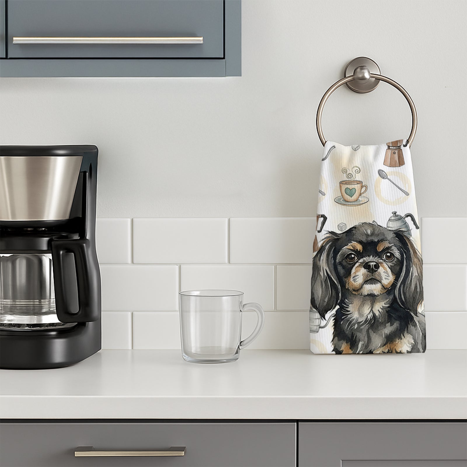 Caroline's Treasures Black and Tan Tibetan Spaniel Coffee Bar Kitchen Towel