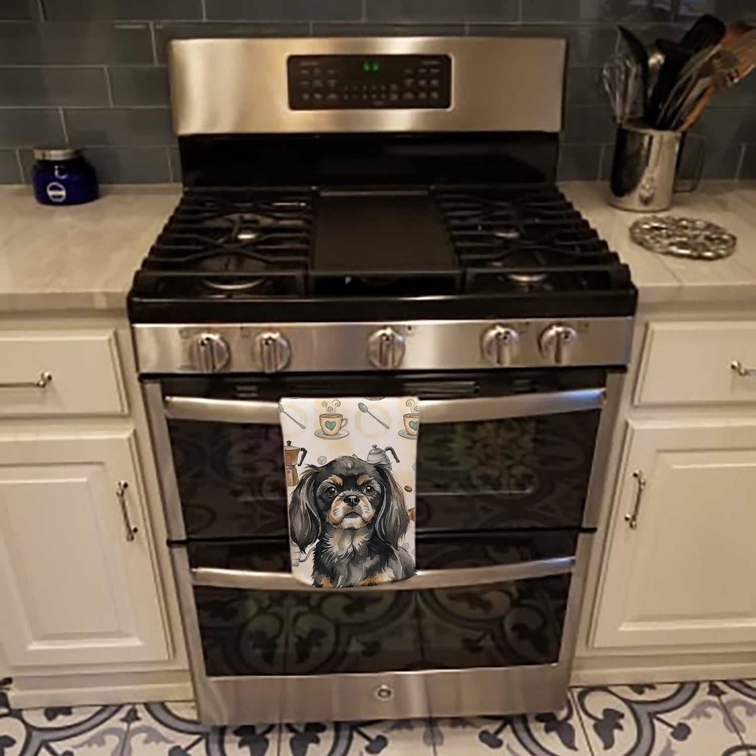 Caroline's Treasures Black and Tan Tibetan Spaniel Coffee Bar Kitchen Towel
