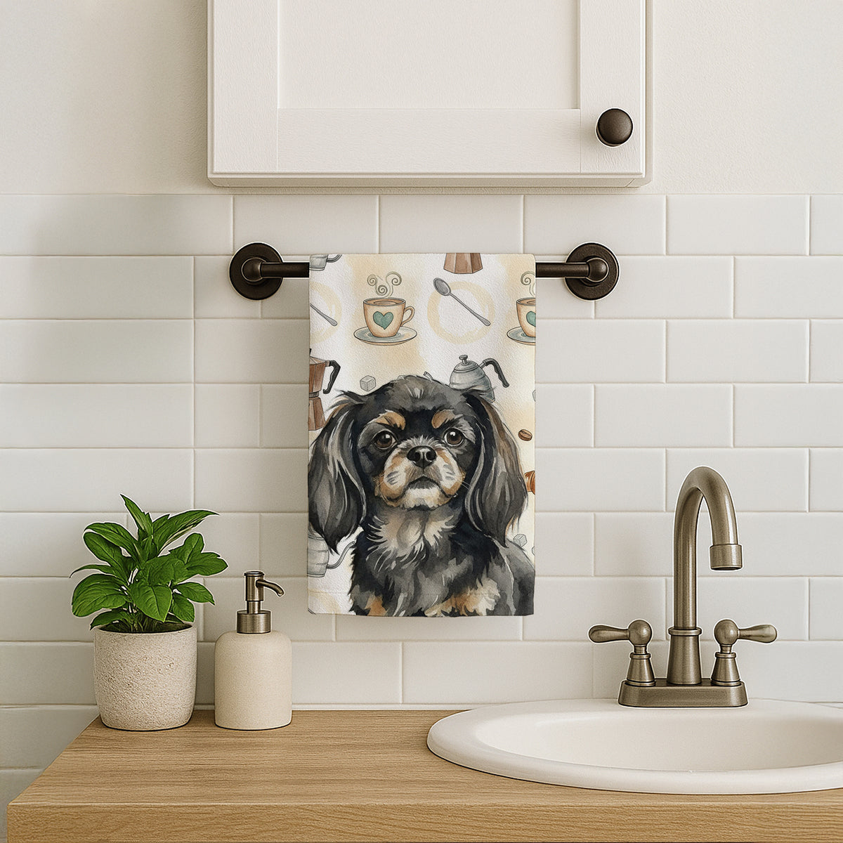 Caroline's Treasures Black and Tan Tibetan Spaniel Coffee Bar Kitchen Towel