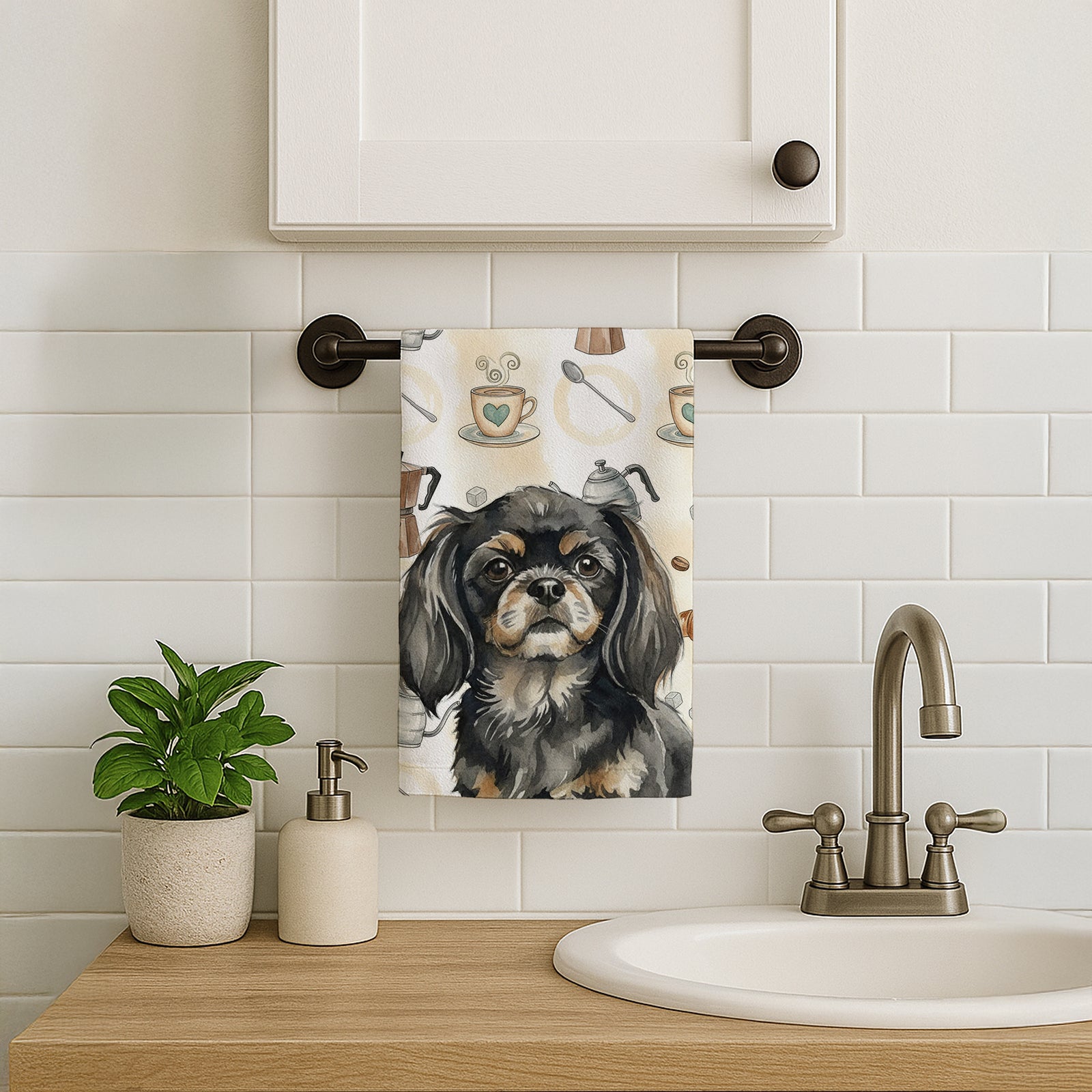 Caroline's Treasures Black and Tan Tibetan Spaniel Coffee Bar Kitchen Towel