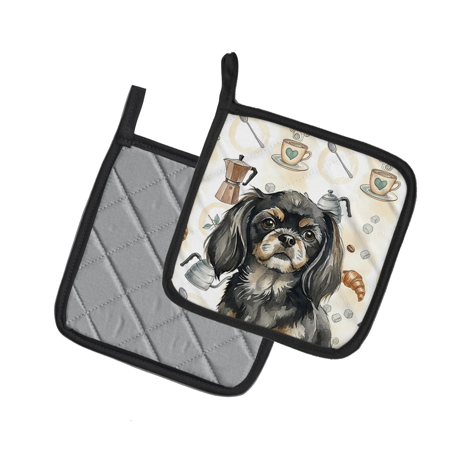 Caroline's Treasures Black and Tan Tibetan Spaniel Coffee Bar Pair of Pot Holders