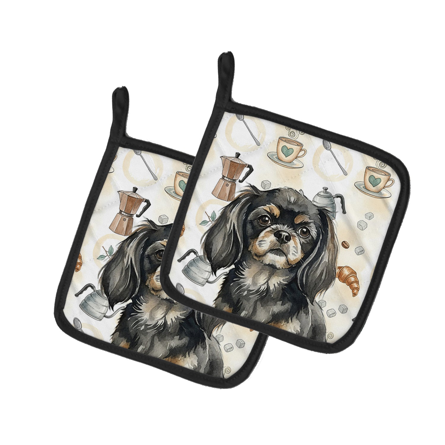 Caroline's Treasures Black and Tan Tibetan Spaniel Coffee Bar Pair of Pot Holders