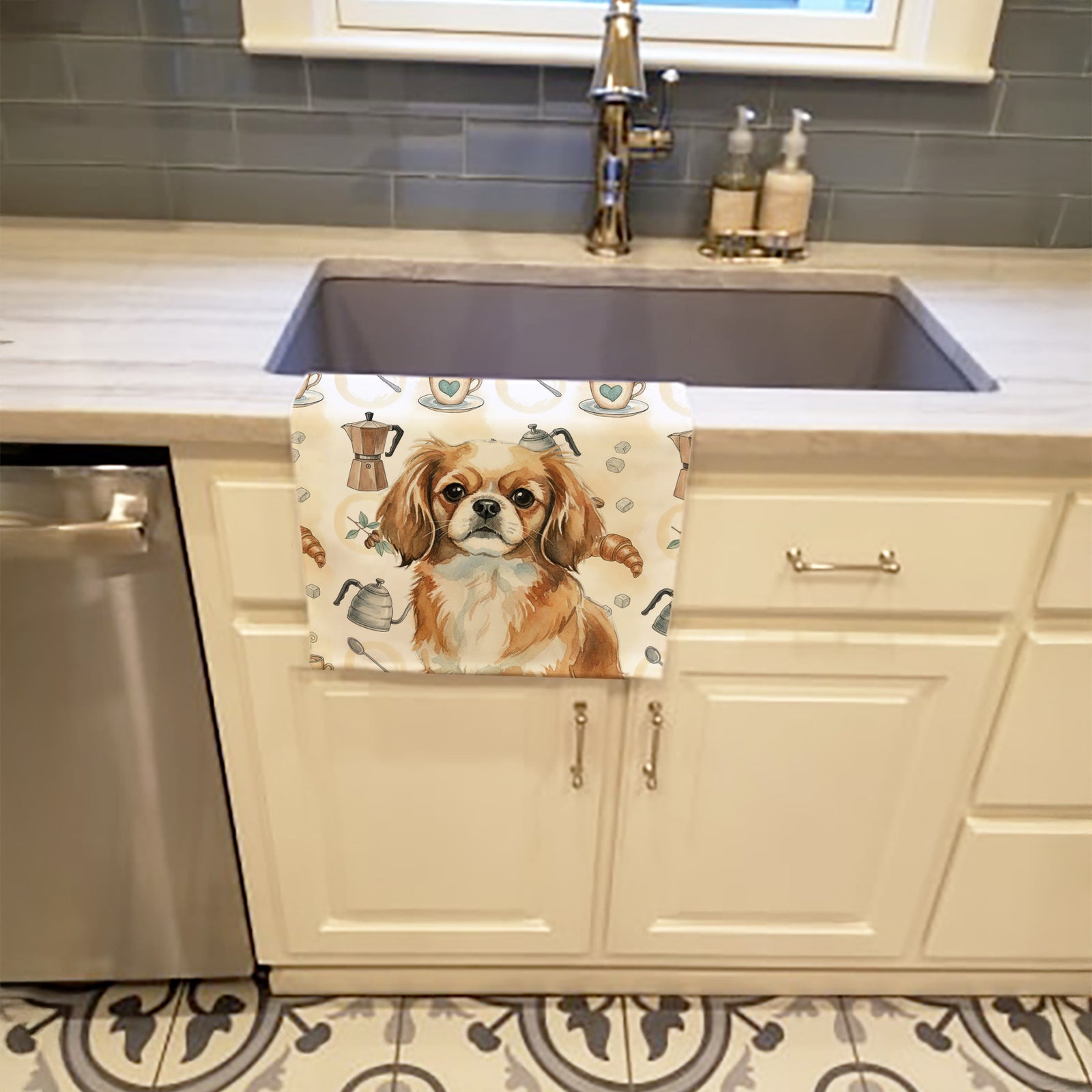 Caroline's Treasures Tibetan Spaniel Coffee Bar Kitchen Towel