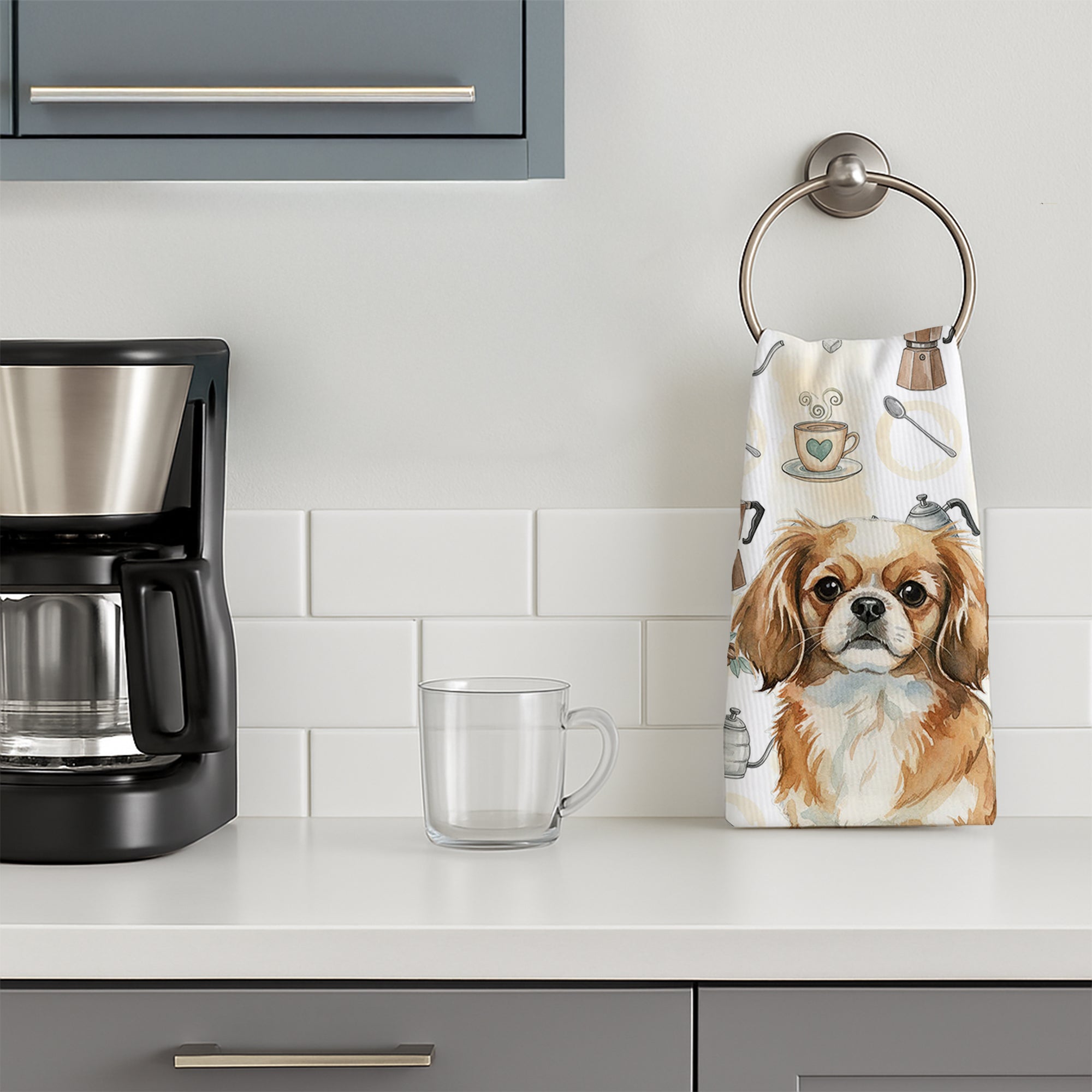 Caroline's Treasures Tibetan Spaniel Coffee Bar Kitchen Towel