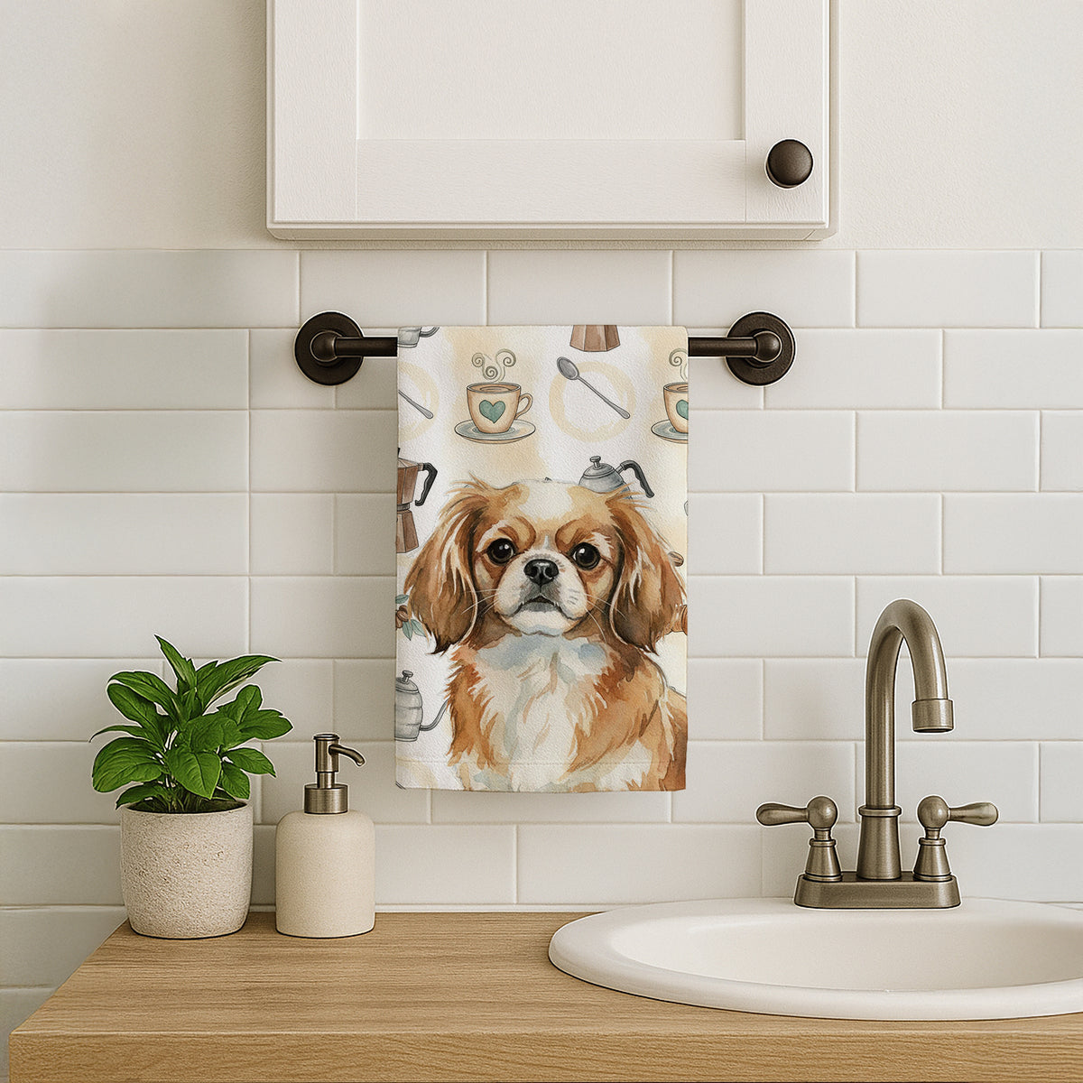 Caroline's Treasures Tibetan Spaniel Coffee Bar Kitchen Towel