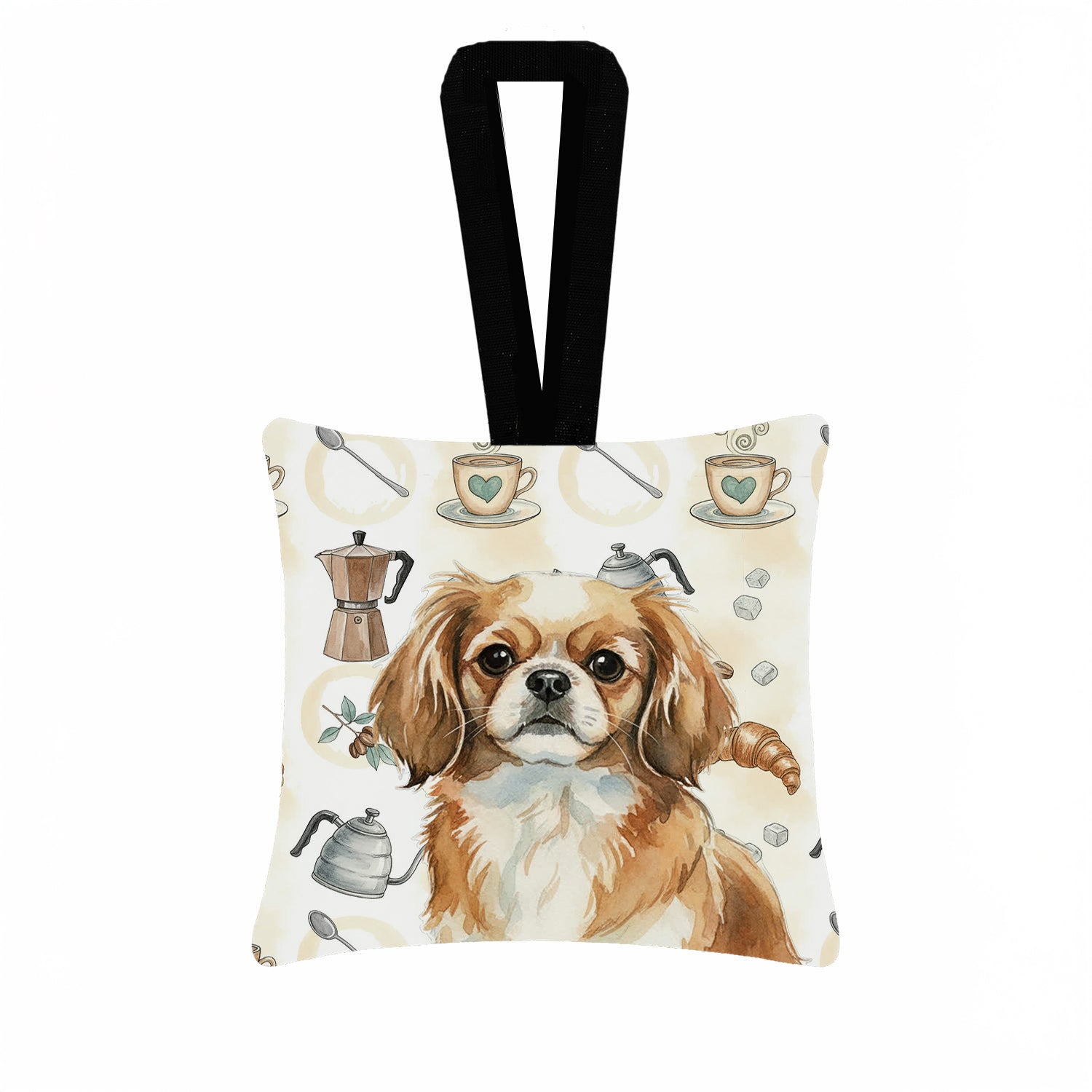 Caroline's Treasures Tibetan Spaniel Coffee Bar Hanging Square Fabric Ornament 3.5 × 3.5