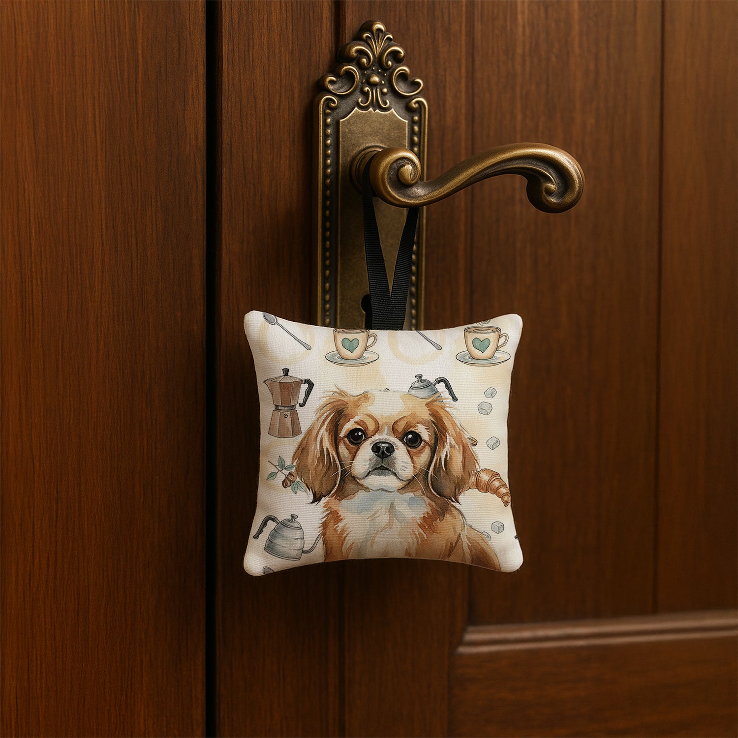 Caroline's Treasures Tibetan Spaniel Coffee Bar Hanging Square Fabric Ornament 3.5 × 3.5