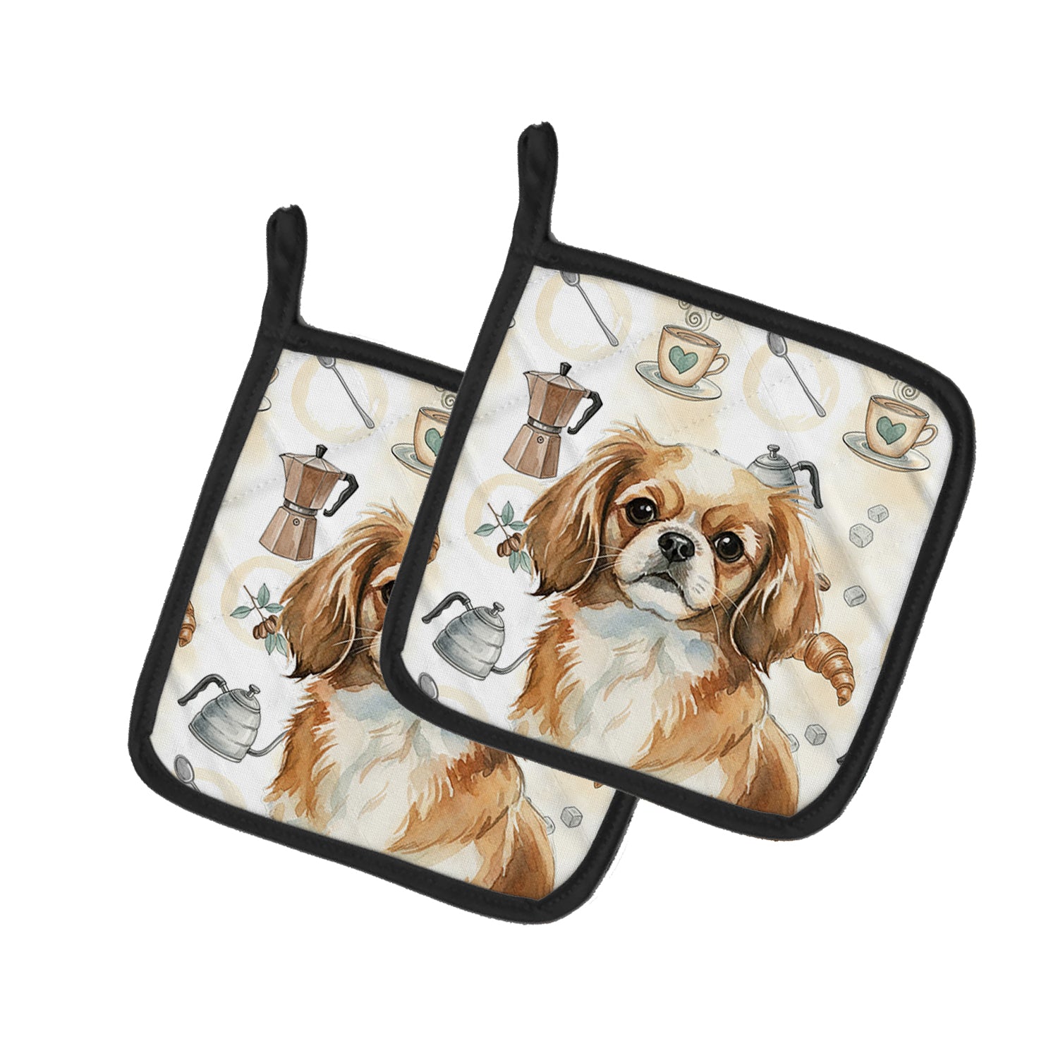 Caroline's Treasures Tibetan Spaniel Coffee Bar Pair of Pot Holders