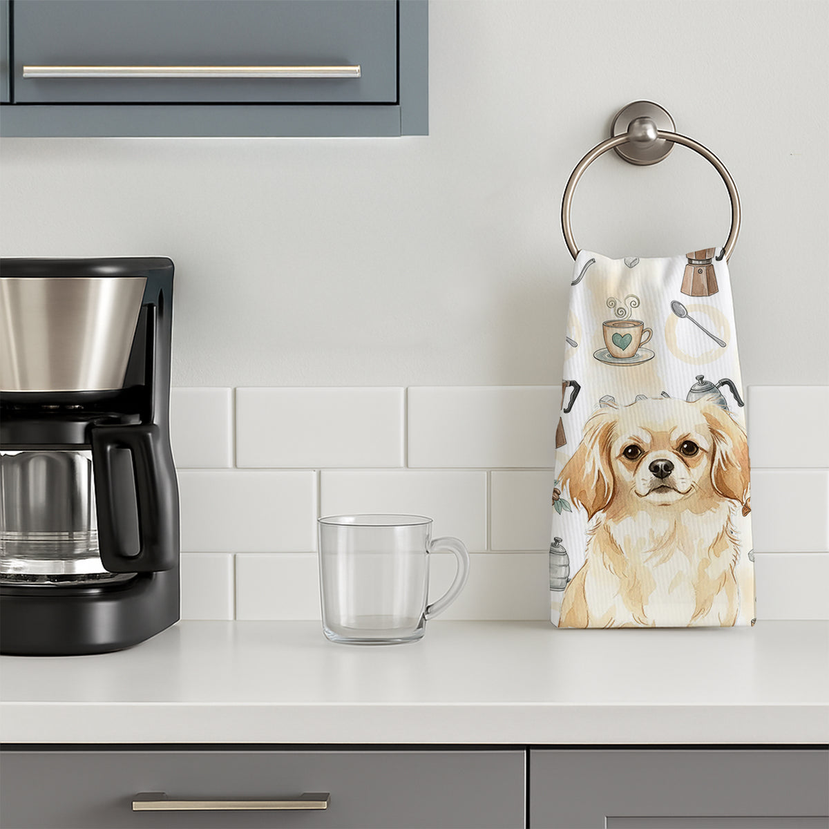 Caroline's Treasures Cream Tibetan Spaniel Coffee Bar Kitchen Towel