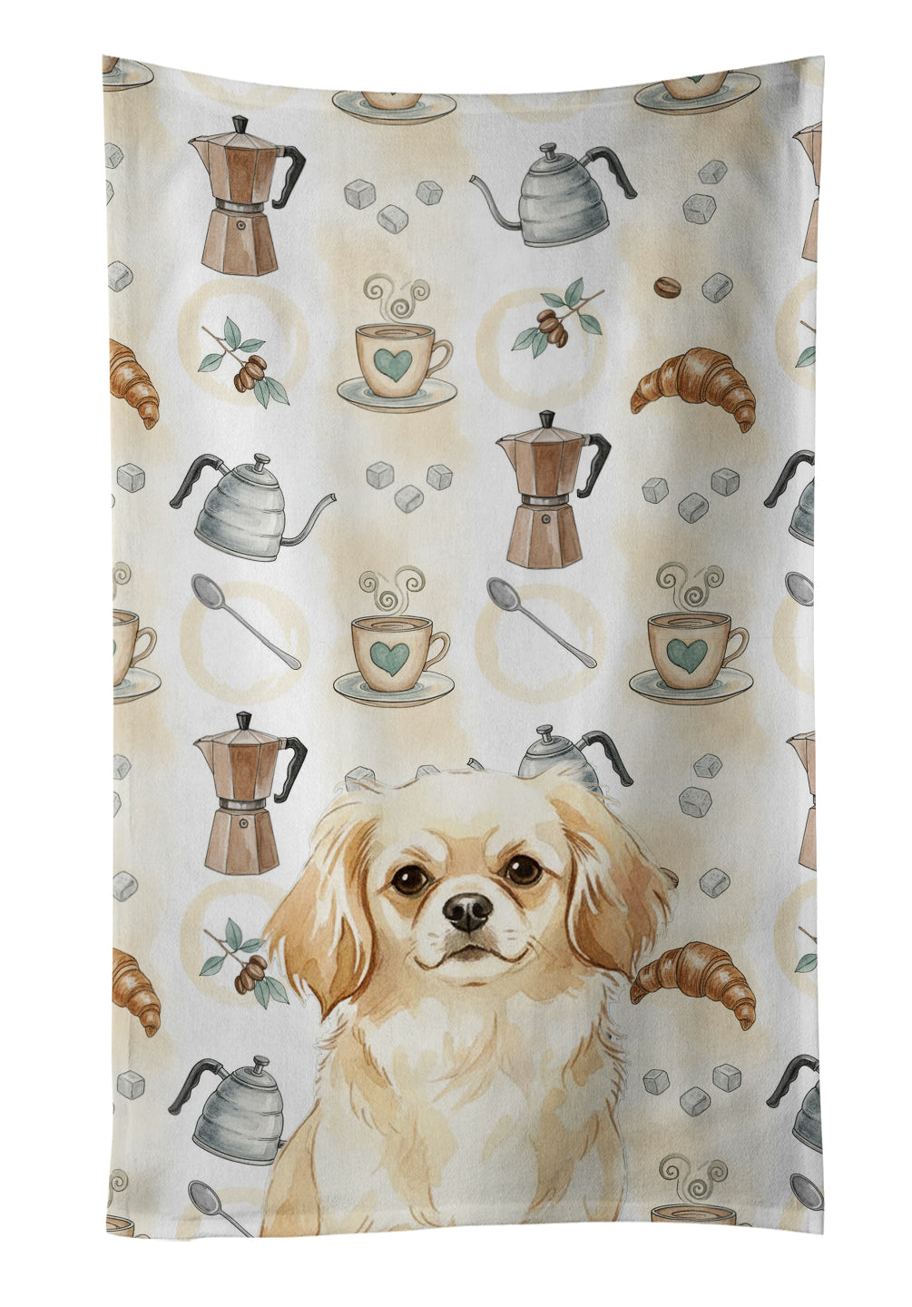 Caroline's Treasures Cream Tibetan Spaniel Coffee Bar Kitchen Towel