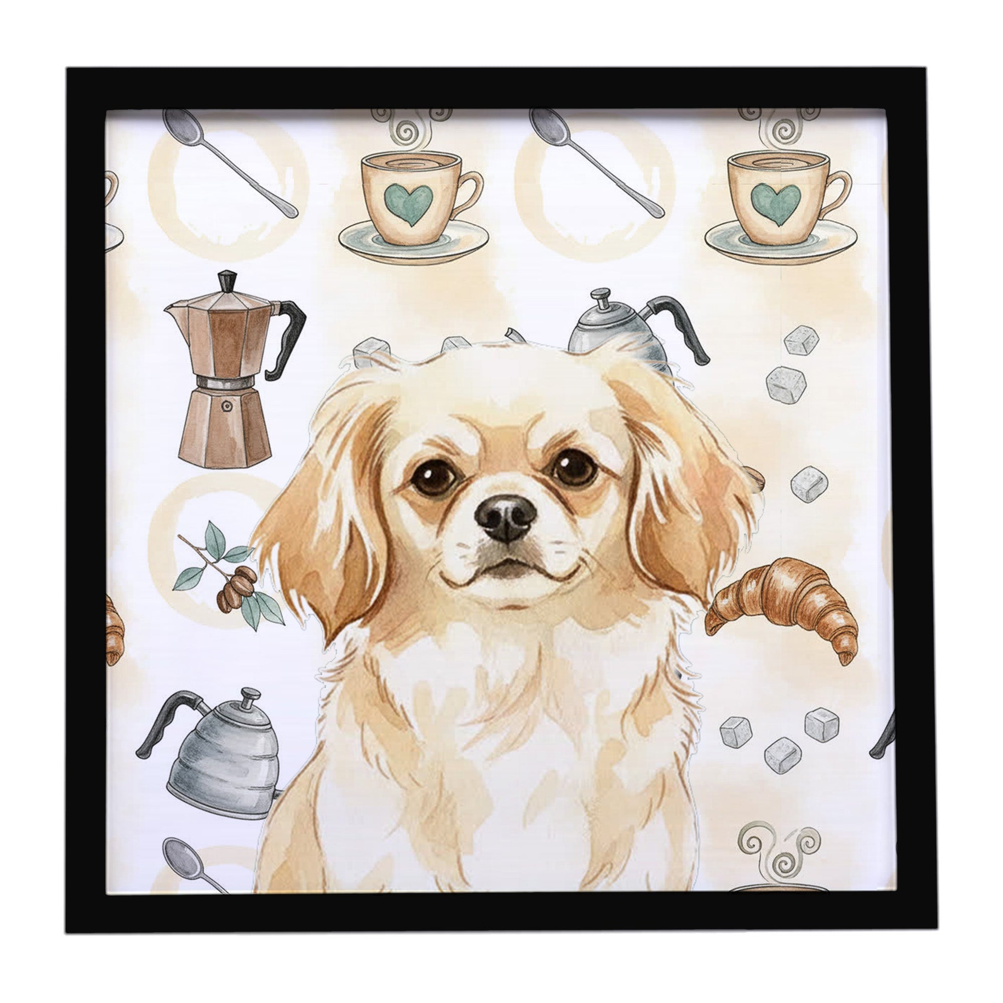 Caroline's Treasures Cream Tibetan Spaniel Coffee Bar Framed Metal Print