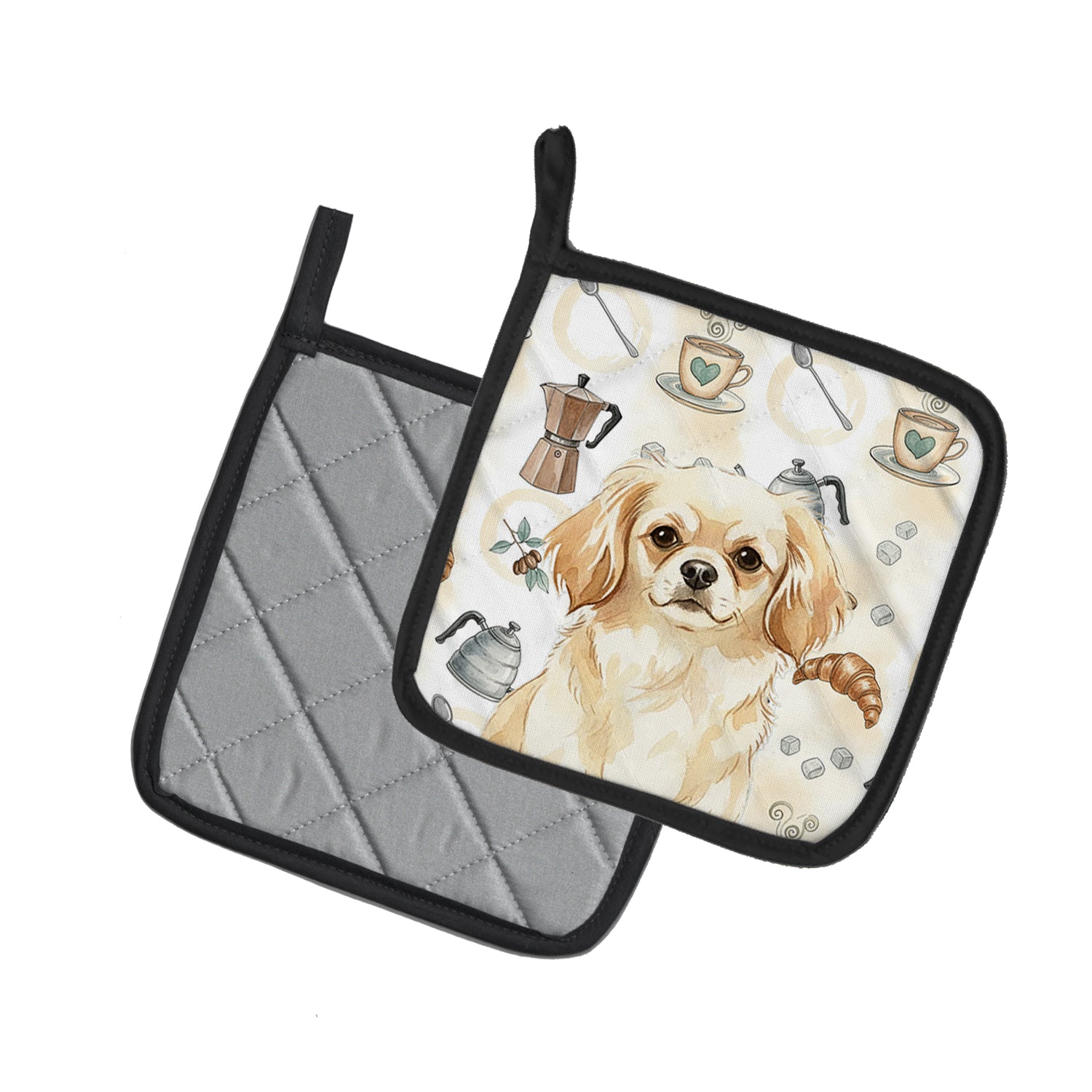 Caroline's Treasures Cream Tibetan Spaniel Coffee Bar Pair of Pot Holders
