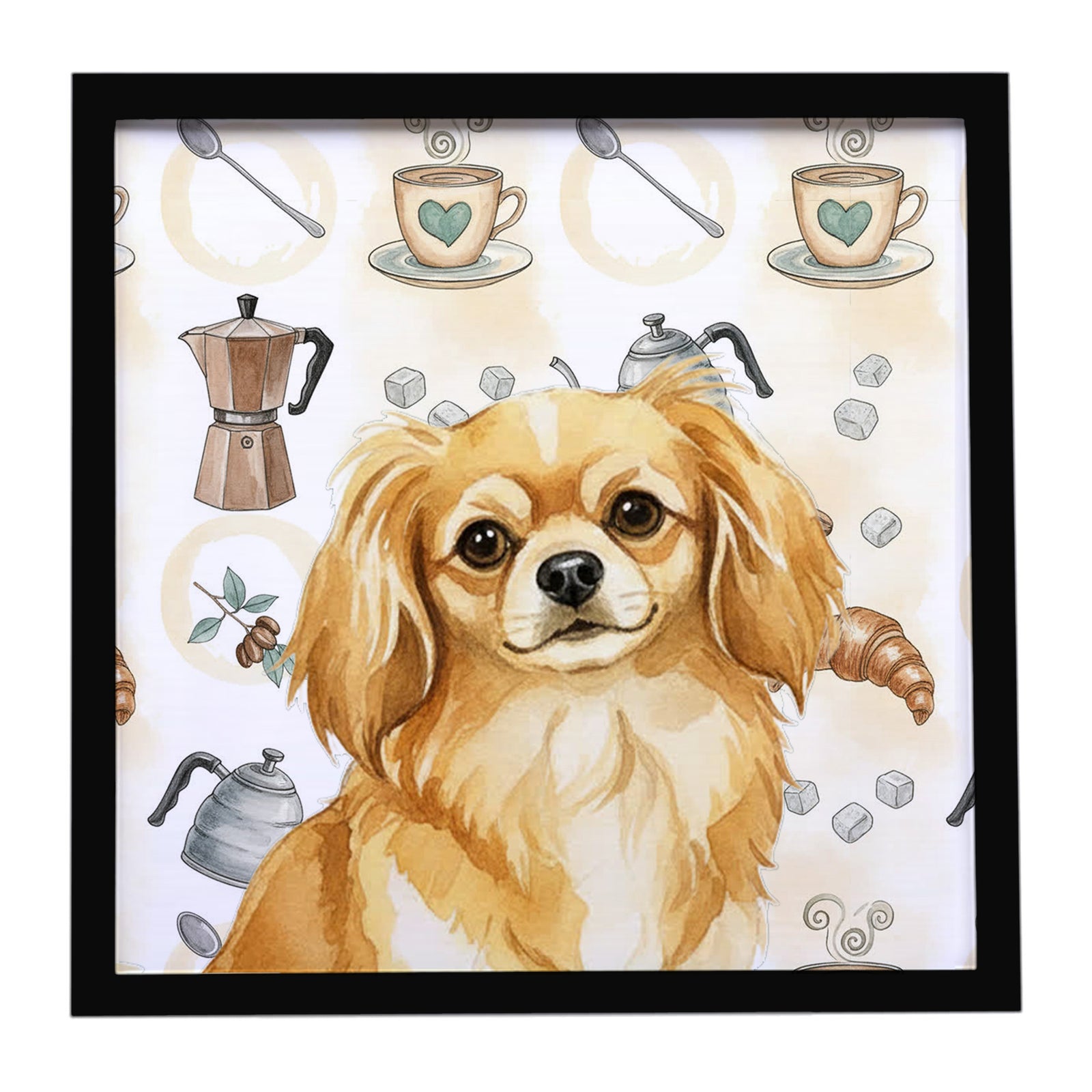 Caroline's Treasures Gold Tibetan Spaniel Coffee Bar Framed Metal Print