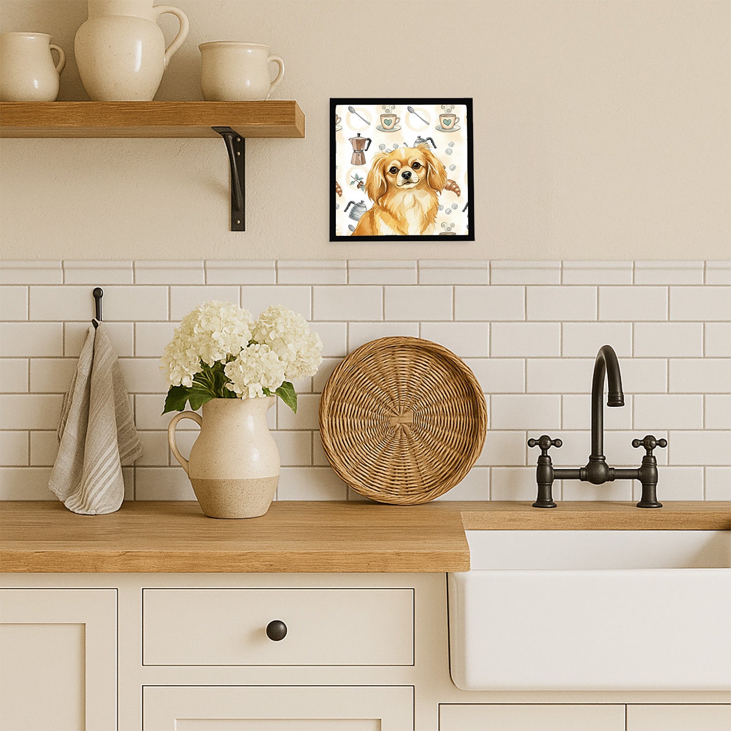 Caroline's Treasures Gold Tibetan Spaniel Coffee Bar Framed Metal Print