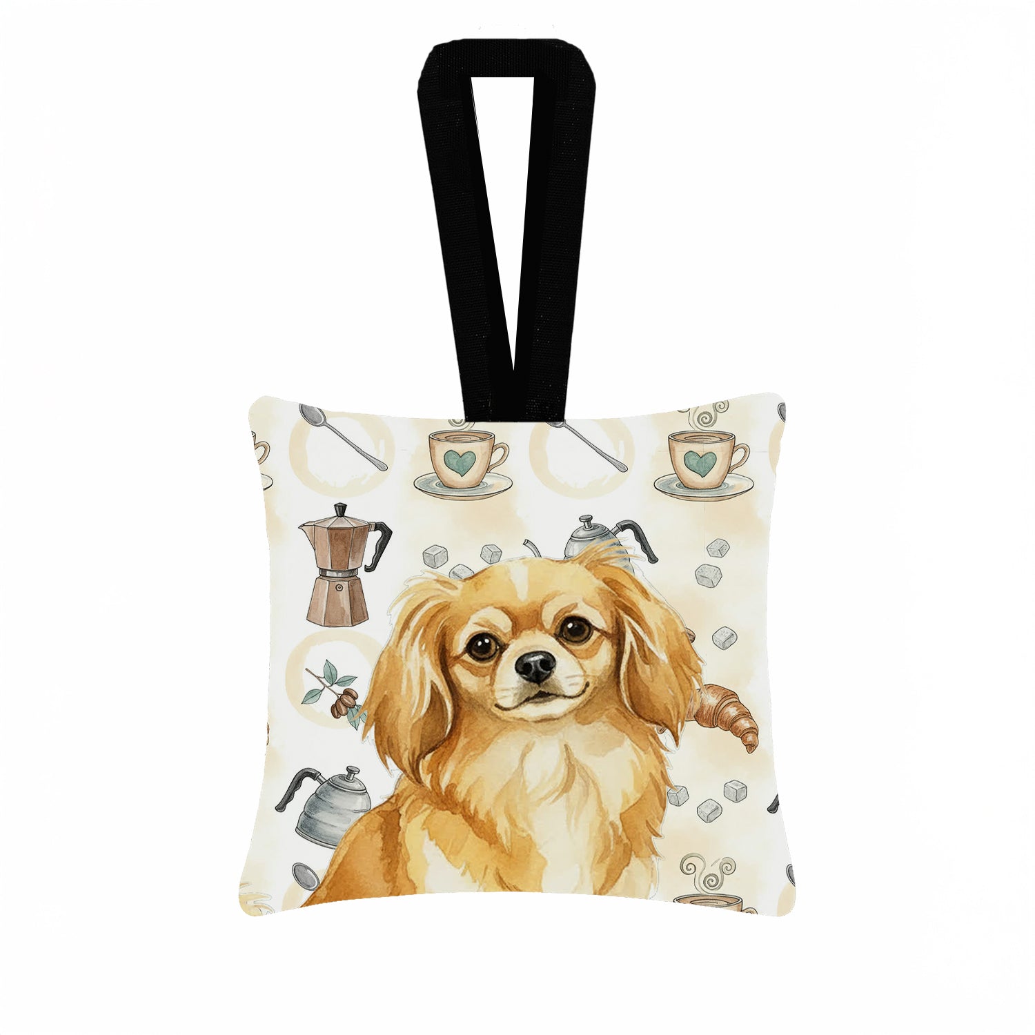 Caroline's Treasures Gold Tibetan Spaniel Coffee Bar Hanging Square Fabric Ornament 3.5 × 3.5