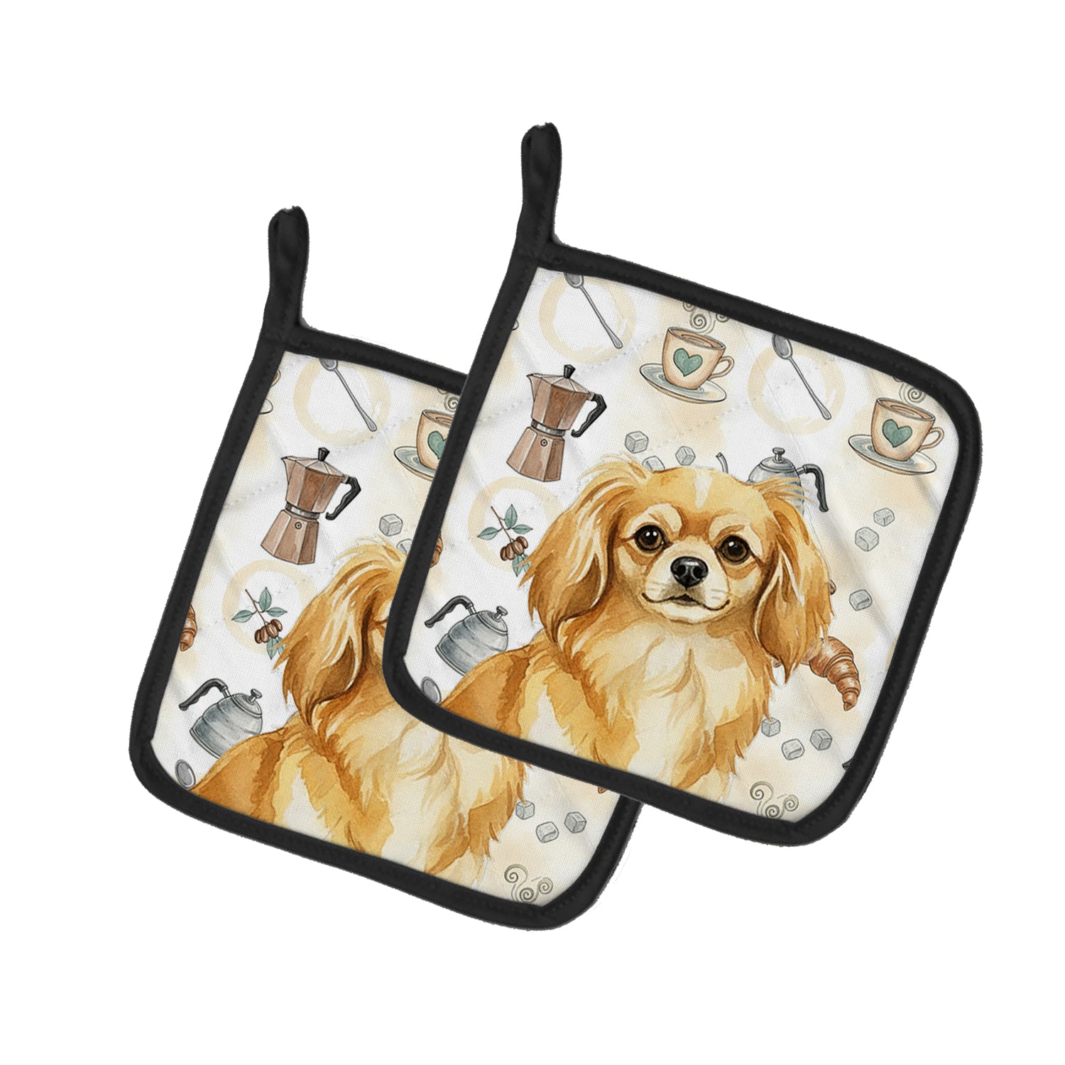 Caroline's Treasures Gold Tibetan Spaniel Coffee Bar Pair of Pot Holders