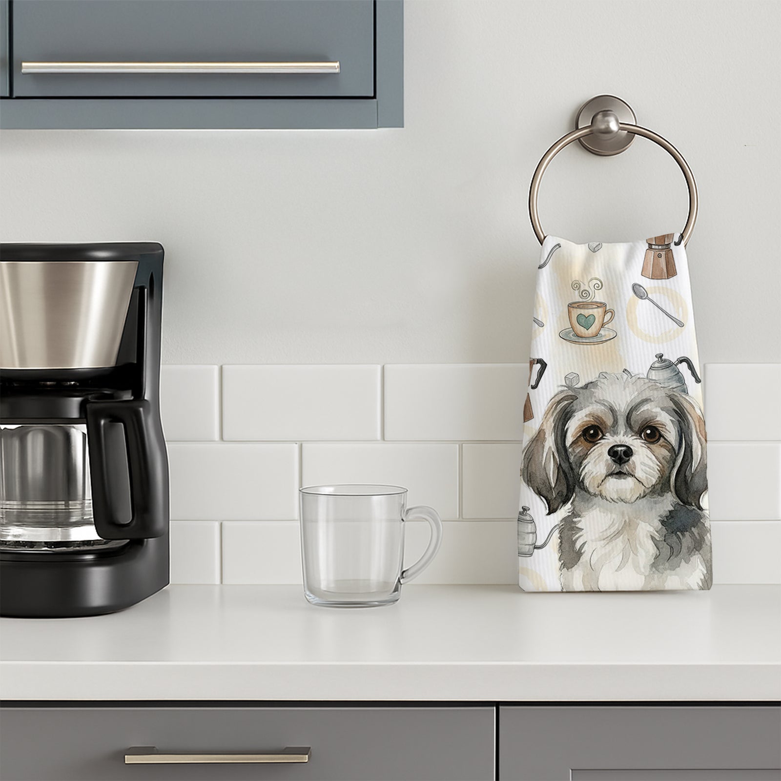 Caroline's Treasures Grey and White Tibetan Spaniel Coffee Bar Kitchen Towel