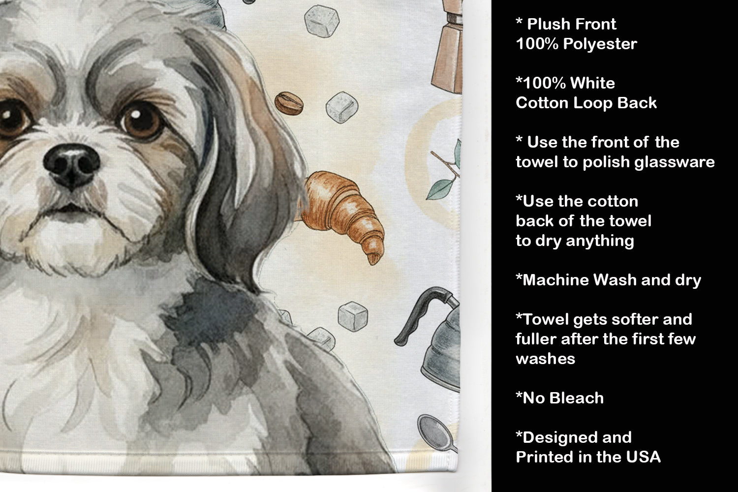 Caroline's Treasures Grey and White Tibetan Spaniel Coffee Bar Kitchen Towel
