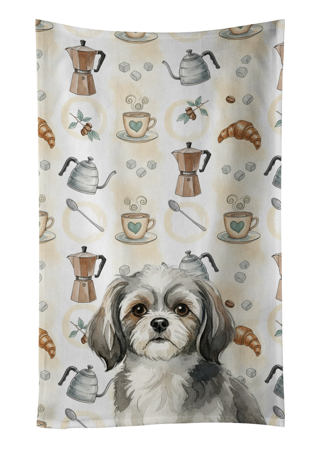 Caroline's Treasures Grey and White Tibetan Spaniel Coffee Bar Kitchen Towel