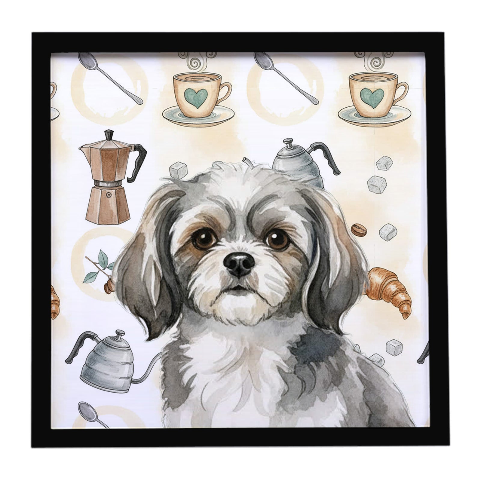 Caroline's Treasures Grey and White Tibetan Spaniel Coffee Bar Framed Metal Print