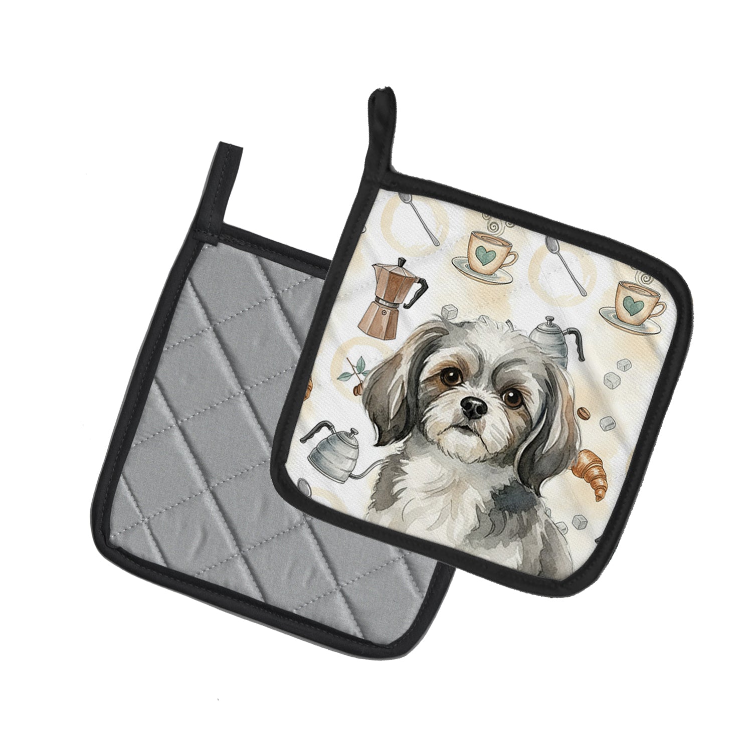 Caroline's Treasures Grey and White Tibetan Spaniel Coffee Bar Pair of Pot Holders