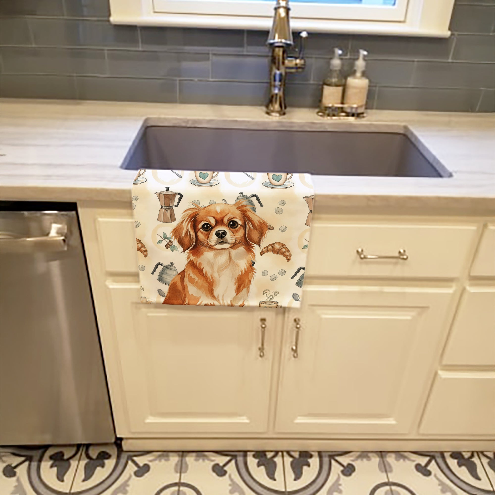 Caroline's Treasures Red Tibetan Spaniel Coffee Bar Kitchen Towel