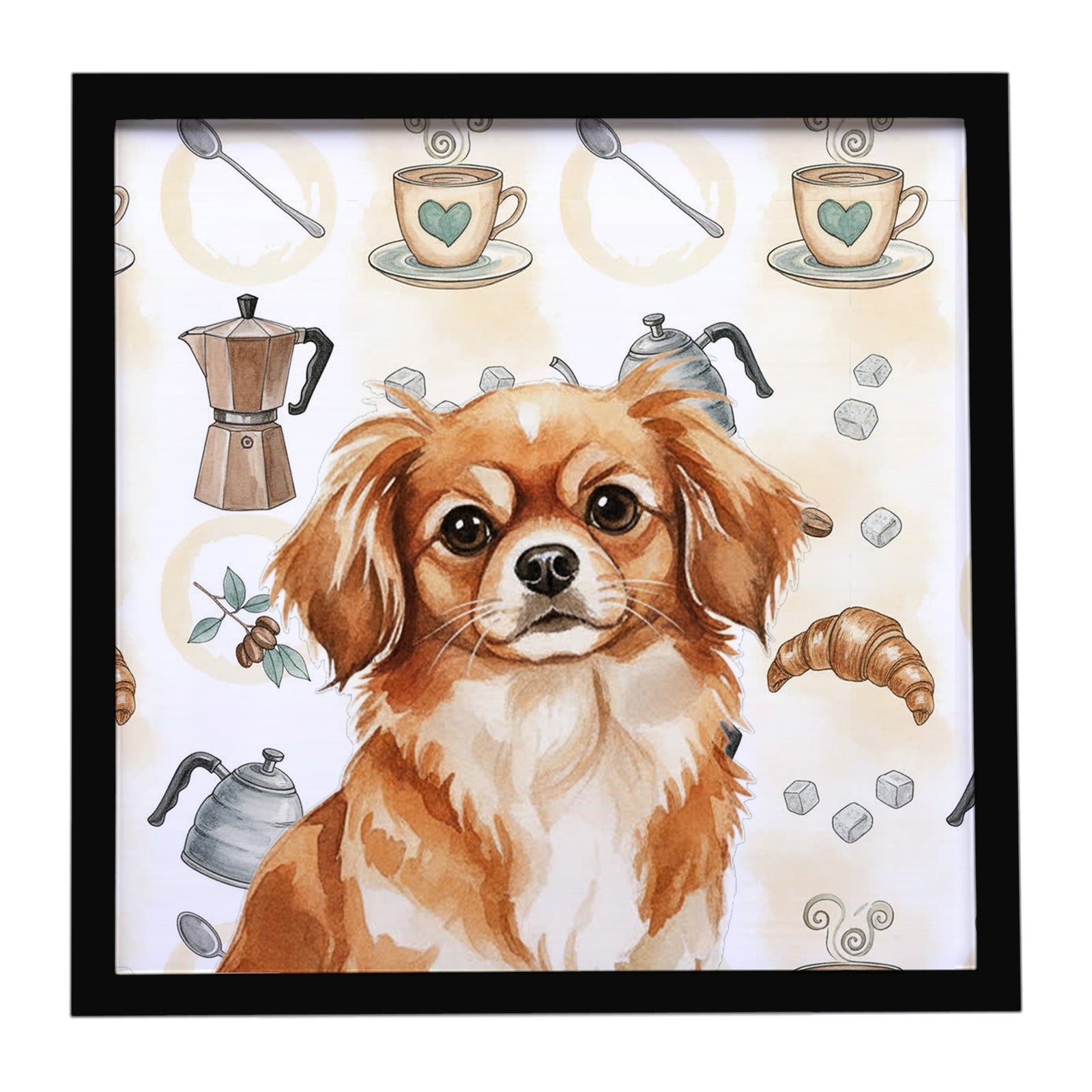 Caroline's Treasures Red Tibetan Spaniel Coffee Bar Framed Metal Print