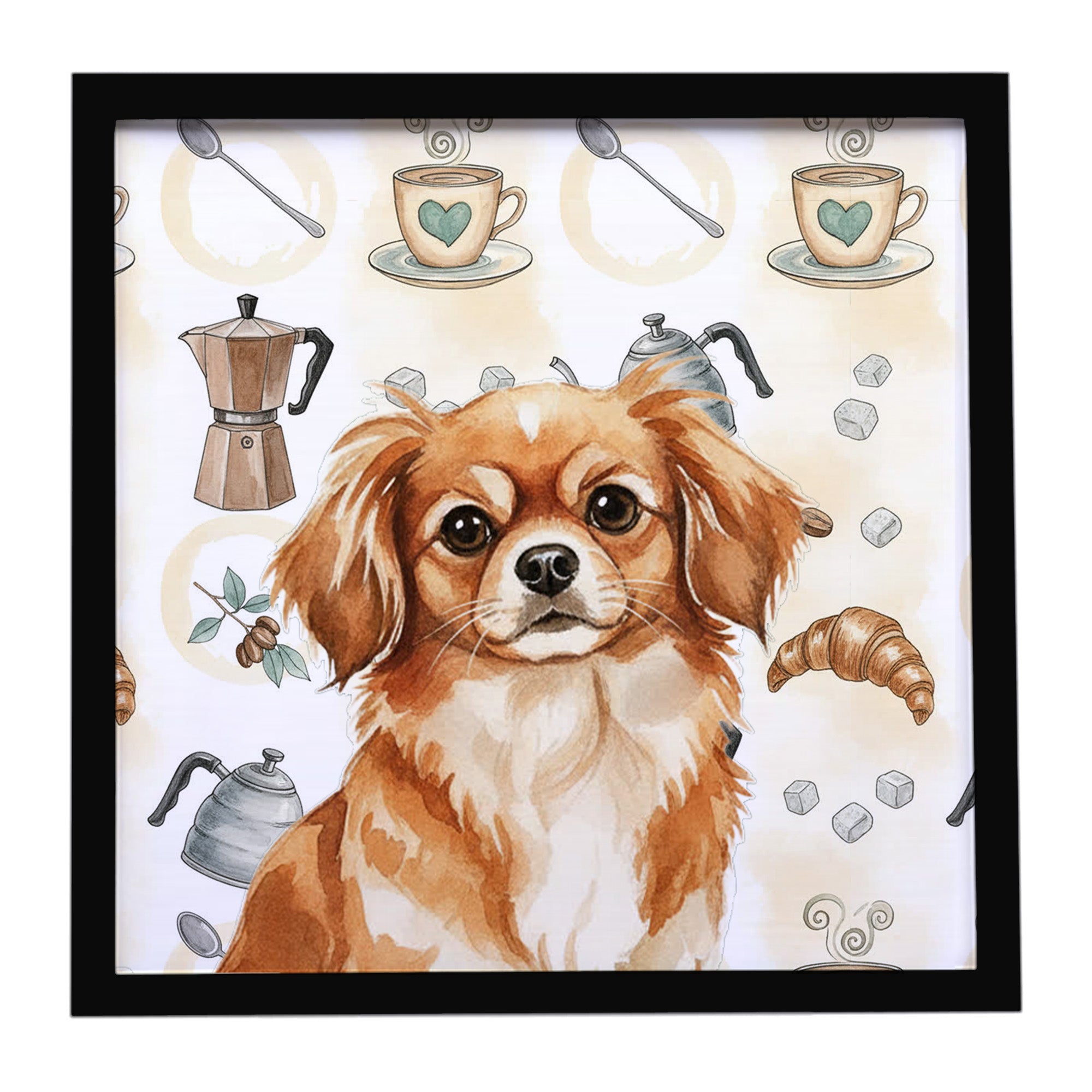 Caroline's Treasures Red Tibetan Spaniel Coffee Bar Framed Metal Print