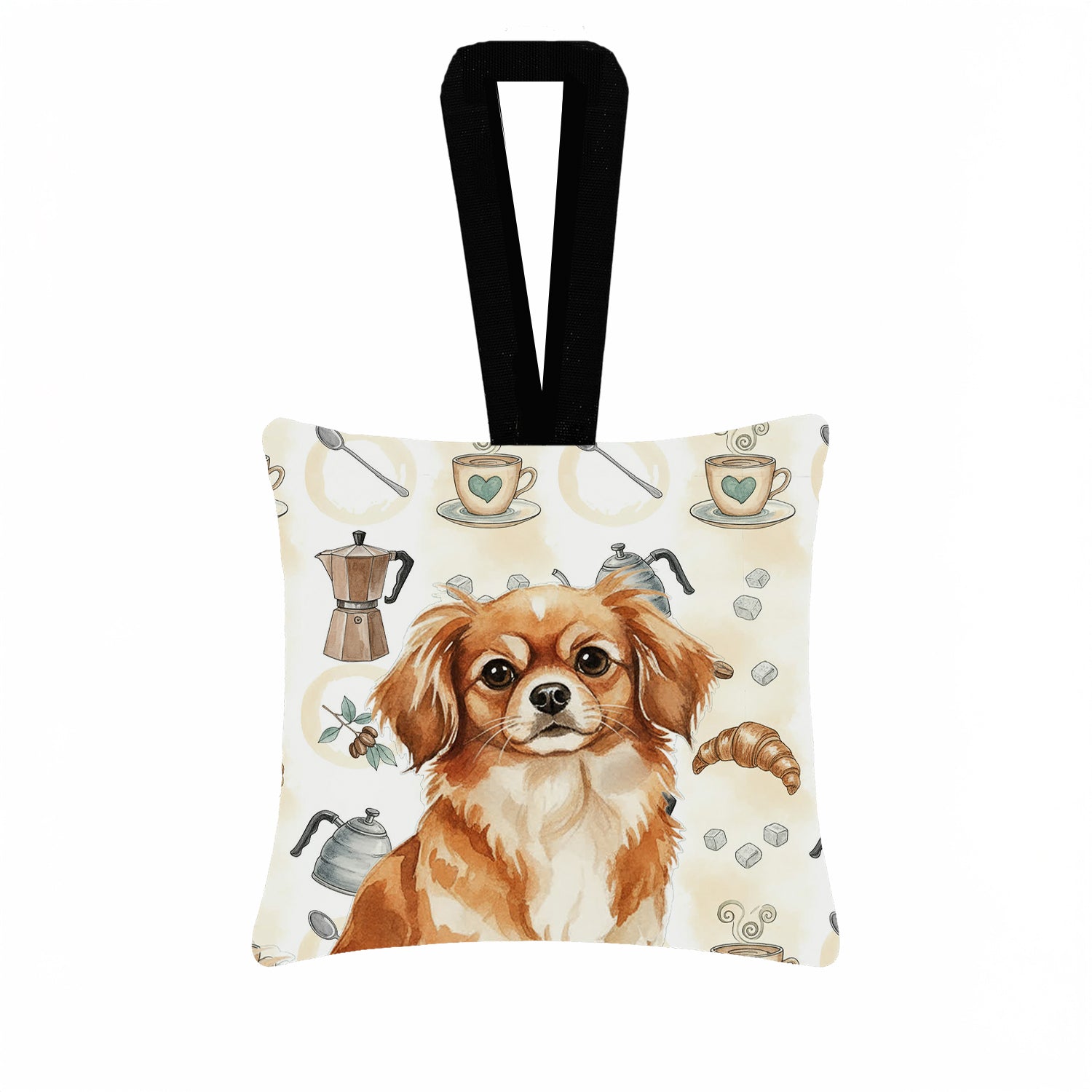 Caroline's Treasures Red Tibetan Spaniel Coffee Bar Hanging Square Fabric Ornament 3.5 × 3.5