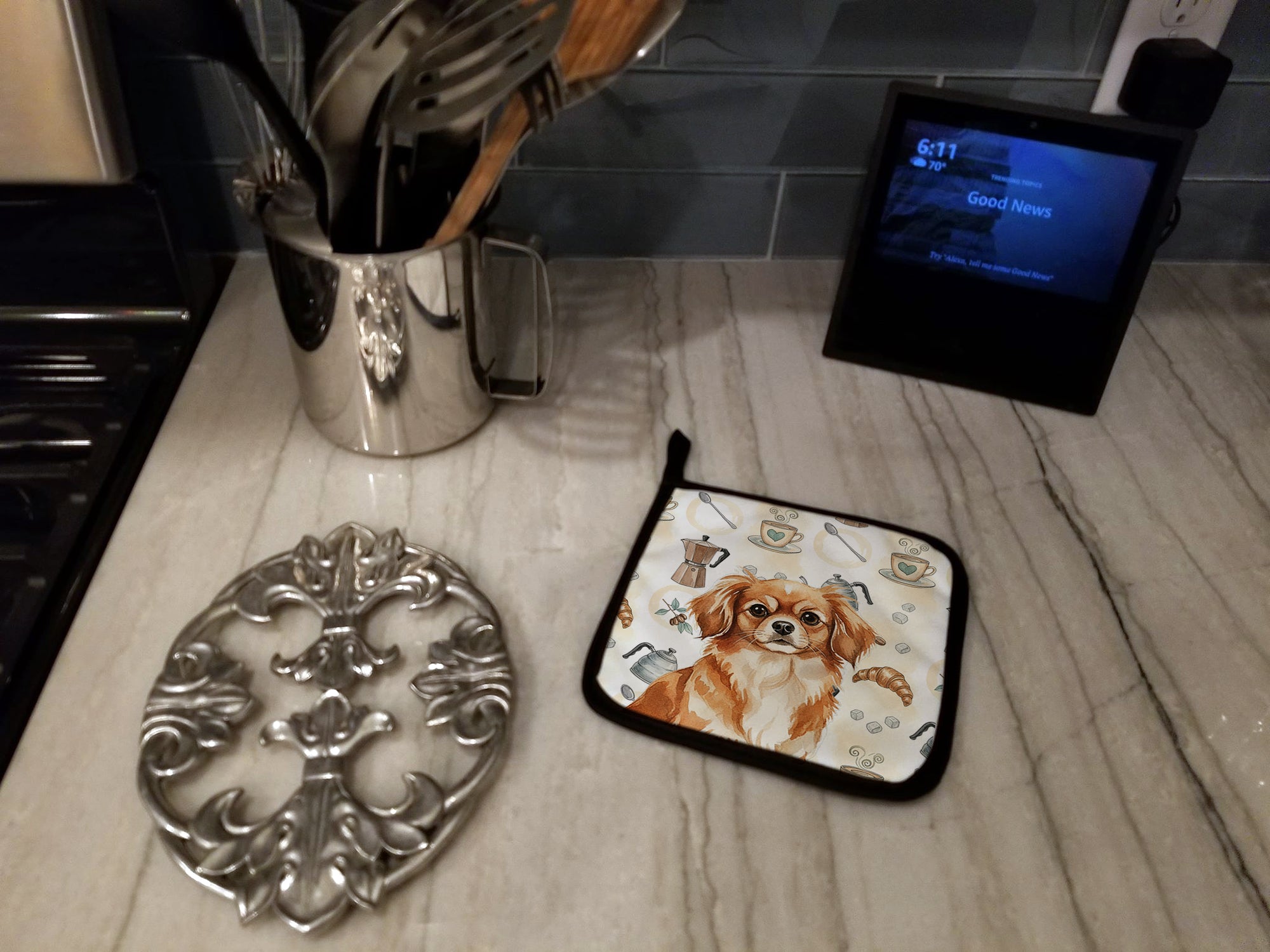 Caroline's Treasures Red Tibetan Spaniel Coffee Bar Pair of Pot Holders