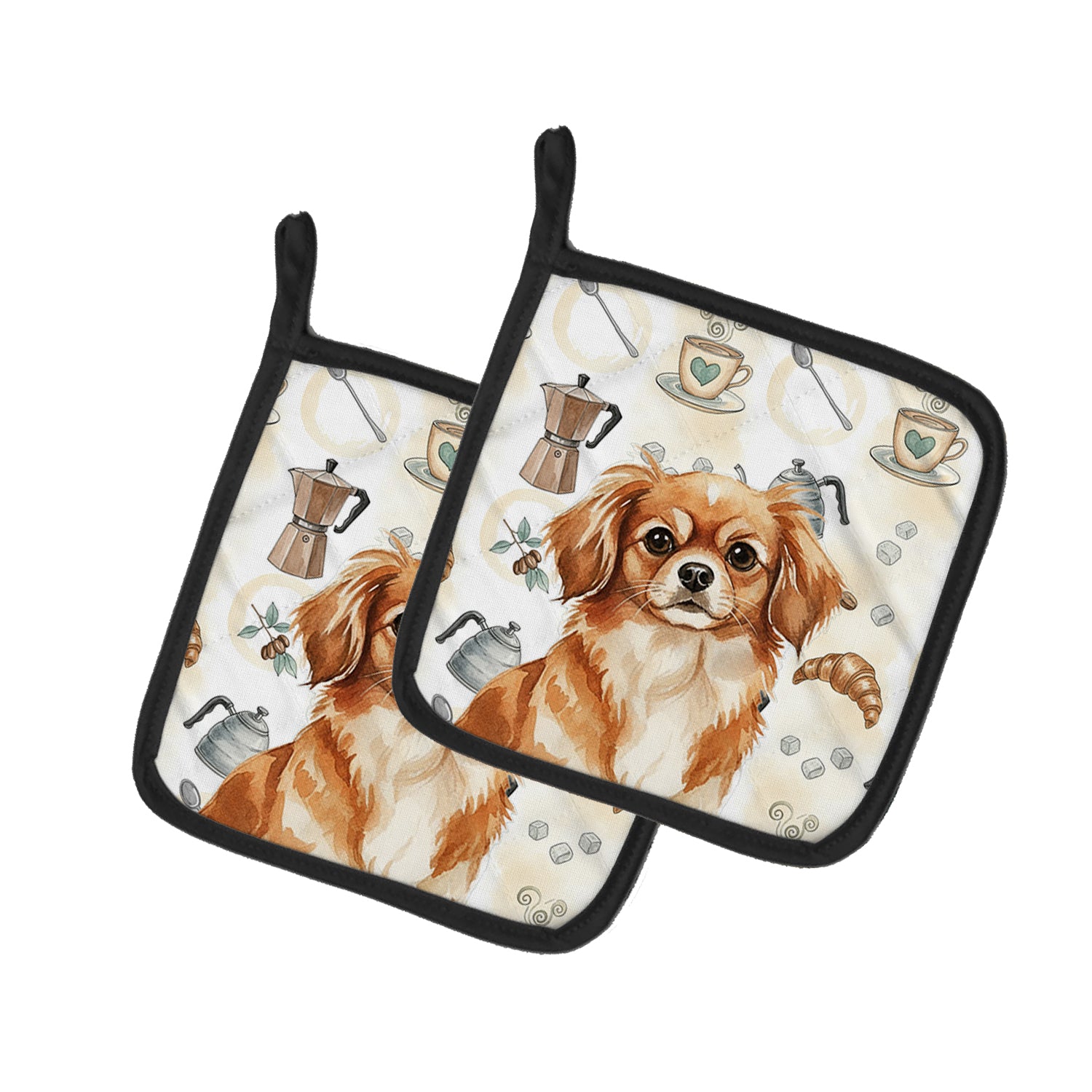 Caroline's Treasures Red Tibetan Spaniel Coffee Bar Pair of Pot Holders