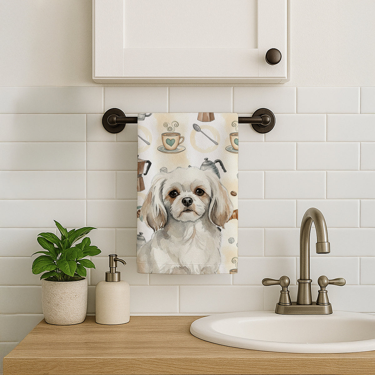 Caroline's Treasures White Tibetan Spaniel Coffee Bar Kitchen Towel