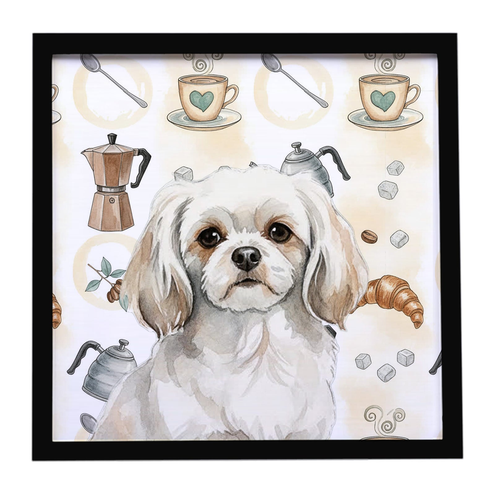 Caroline's Treasures White Tibetan Spaniel Coffee Bar Framed Metal Print