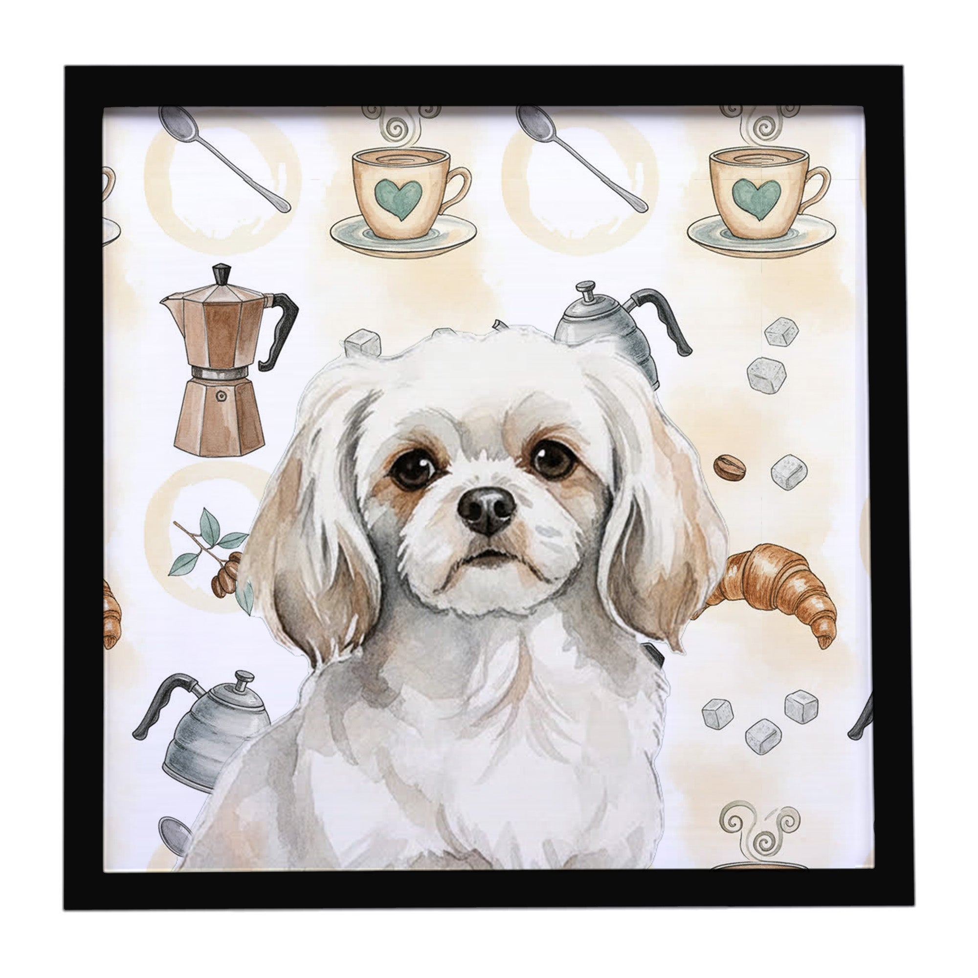 Caroline's Treasures White Tibetan Spaniel Coffee Bar Framed Metal Print
