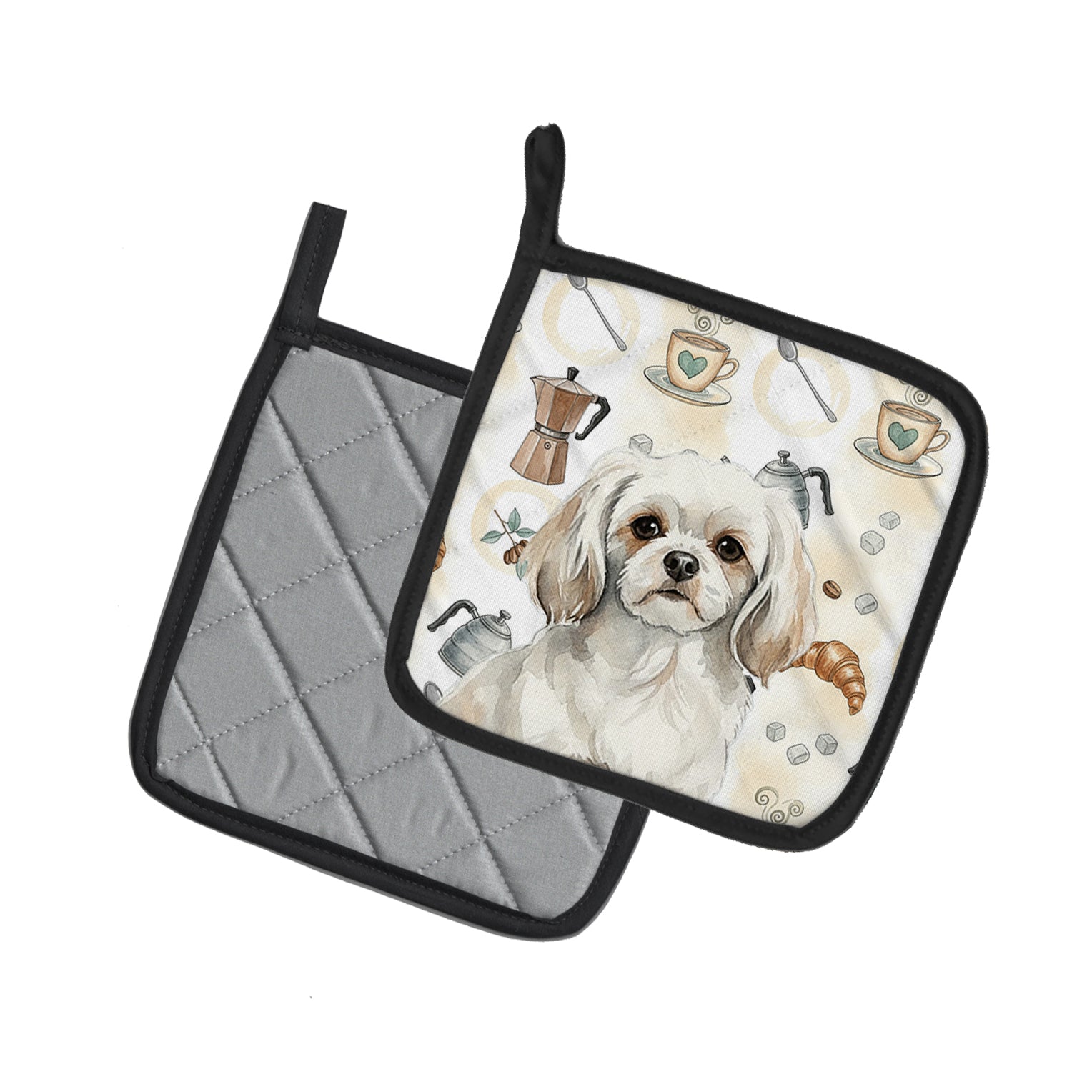 Caroline's Treasures White Tibetan Spaniel Coffee Bar Pair of Pot Holders