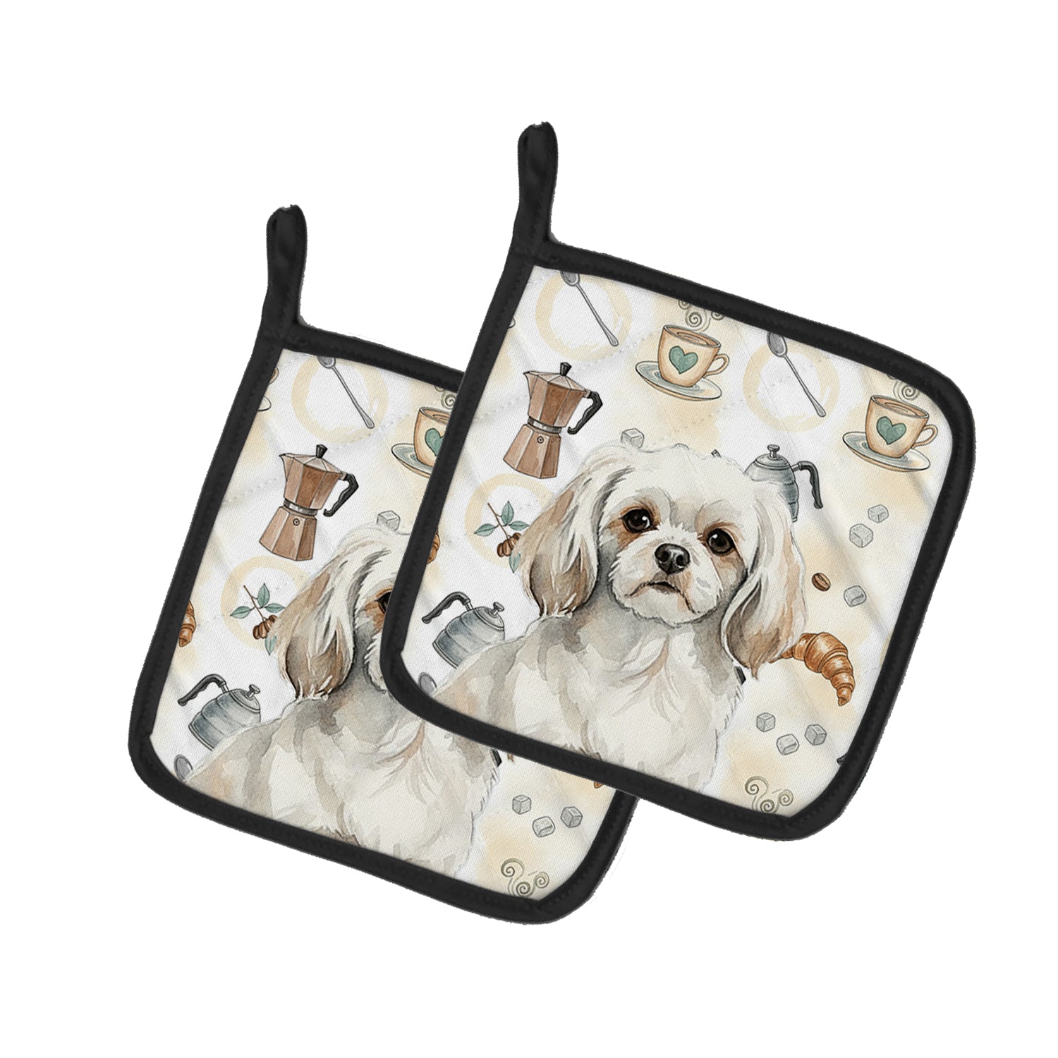 Caroline's Treasures White Tibetan Spaniel Coffee Bar Pair of Pot Holders