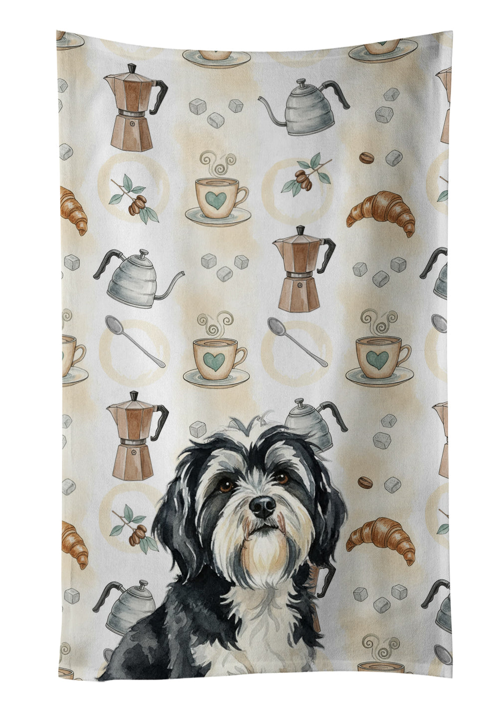 Caroline's Treasures Black and White Tibetan Terrier Coffee Bar Kitchen Towel