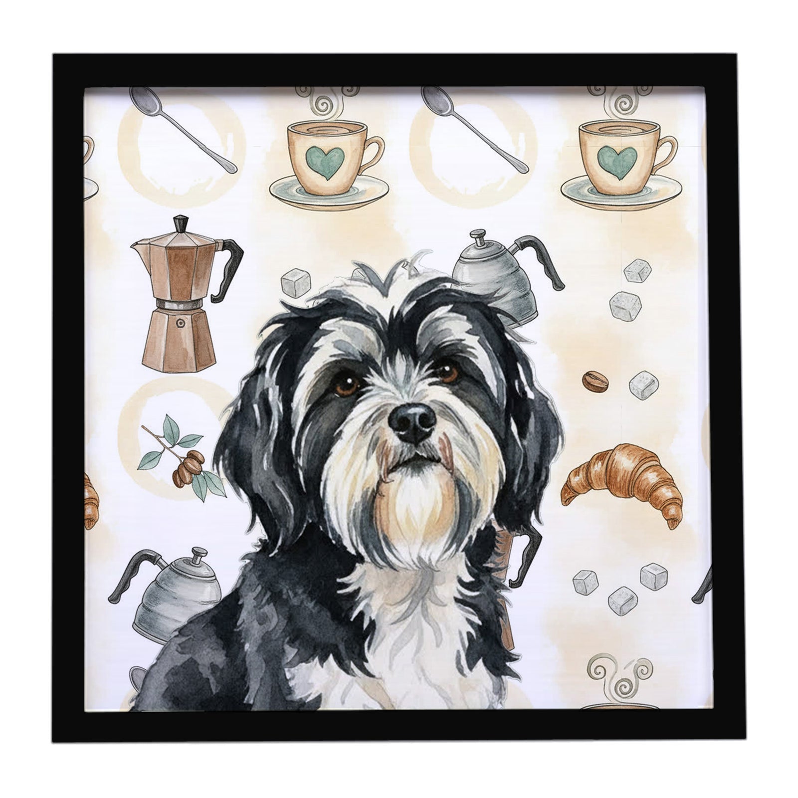 Caroline's Treasures Black and White Tibetan Terrier Coffee Bar Framed Metal Print