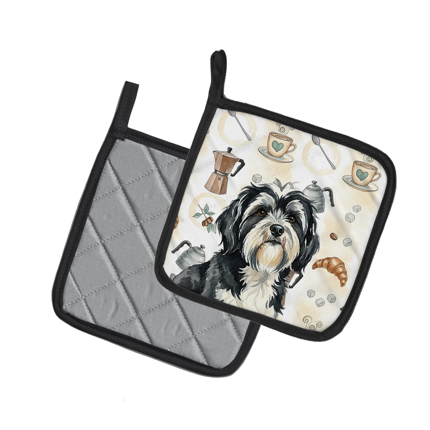 Caroline's Treasures Black and White Tibetan Terrier Coffee Bar Pair of Pot Holders